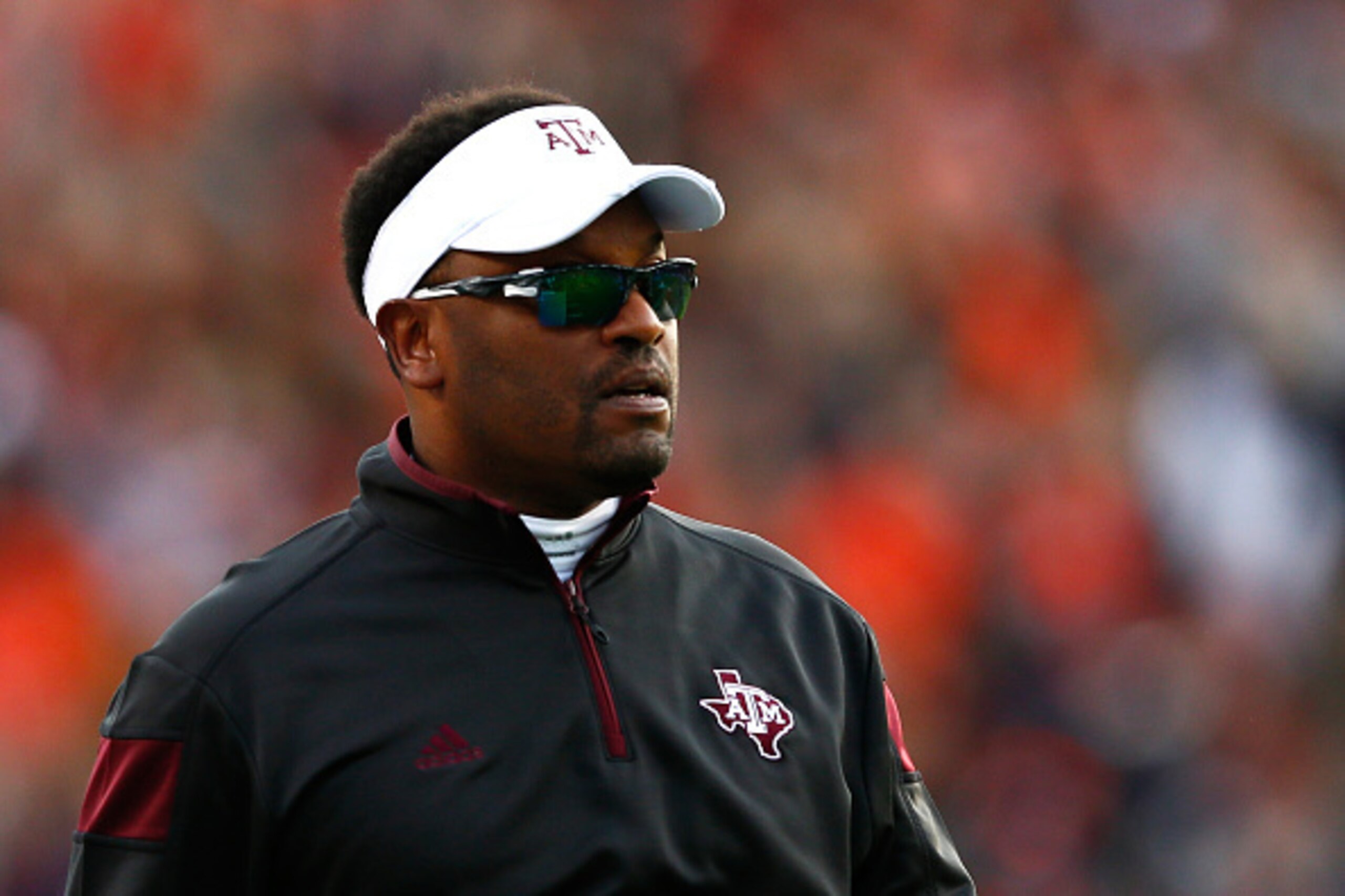 AUBURN, AL - NOVEMBER 08:  Head coach Kevin Sumlin of the Texas A&M Aggies looks on during the game against the Auburn Tigers at Jordan Hare Stadium on November 8, 2014 in Auburn, Alabama.  (Photo by Kevin C. Cox/Getty Images)