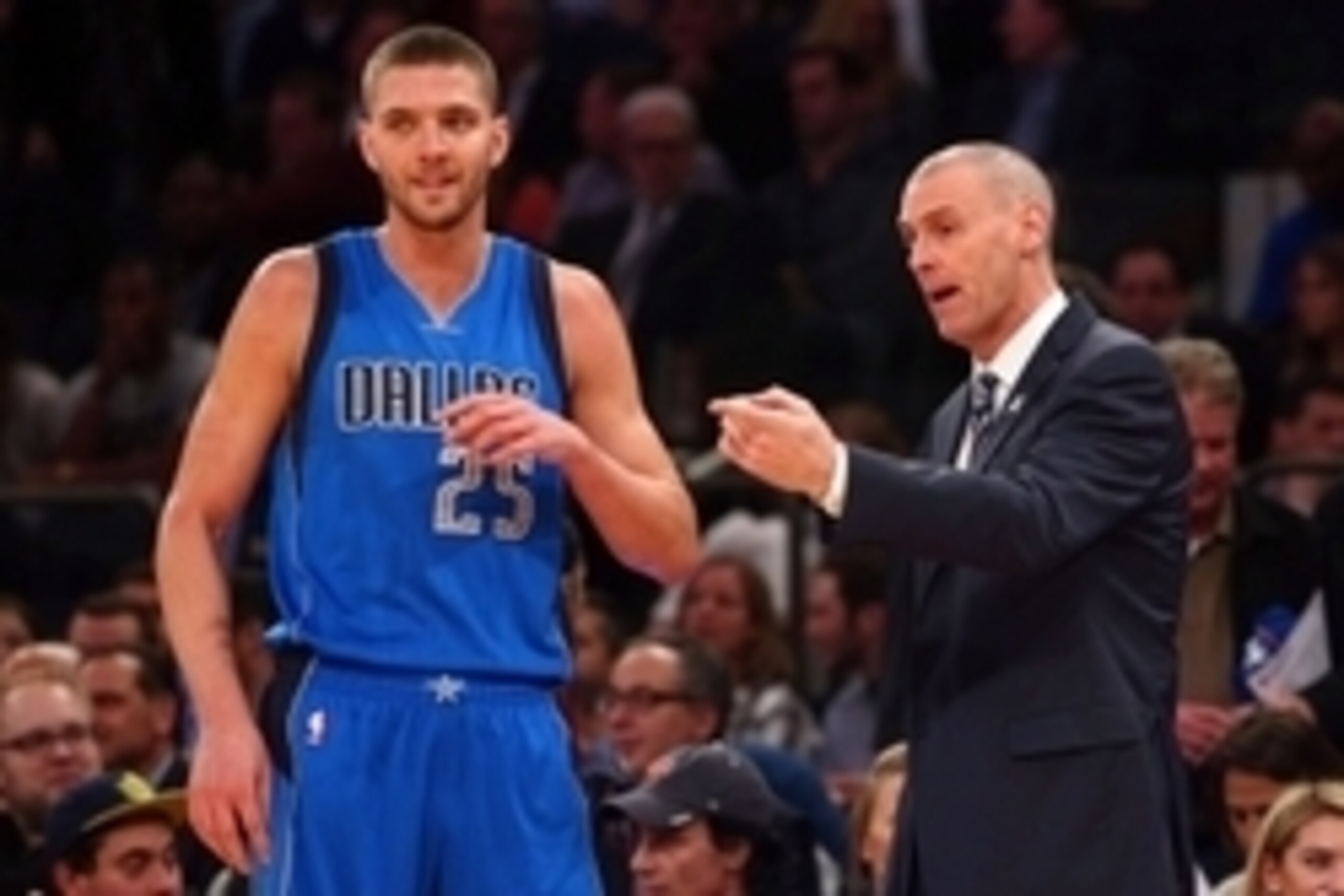 Dec 16, 2014; New York, NY, USA; Dallas Mavericks small forward Chandler Parsons (25) talks with Dallas Mavericks head coach Rick Carlisle during the first quarter against the New York Knicks at Madison Square Garden. Mandatory Credit: Brad Penner-USA TOD Dec 16, 2014; New York, NY, USA; Dallas Mavericks small forward Chandler Parsons (25) talks with Dallas Mavericks head coach Rick Carlisle during the first quarter against the New York Knicks at Madison Square Garden. Mandatory Credit: Brad Penner-USA TOD