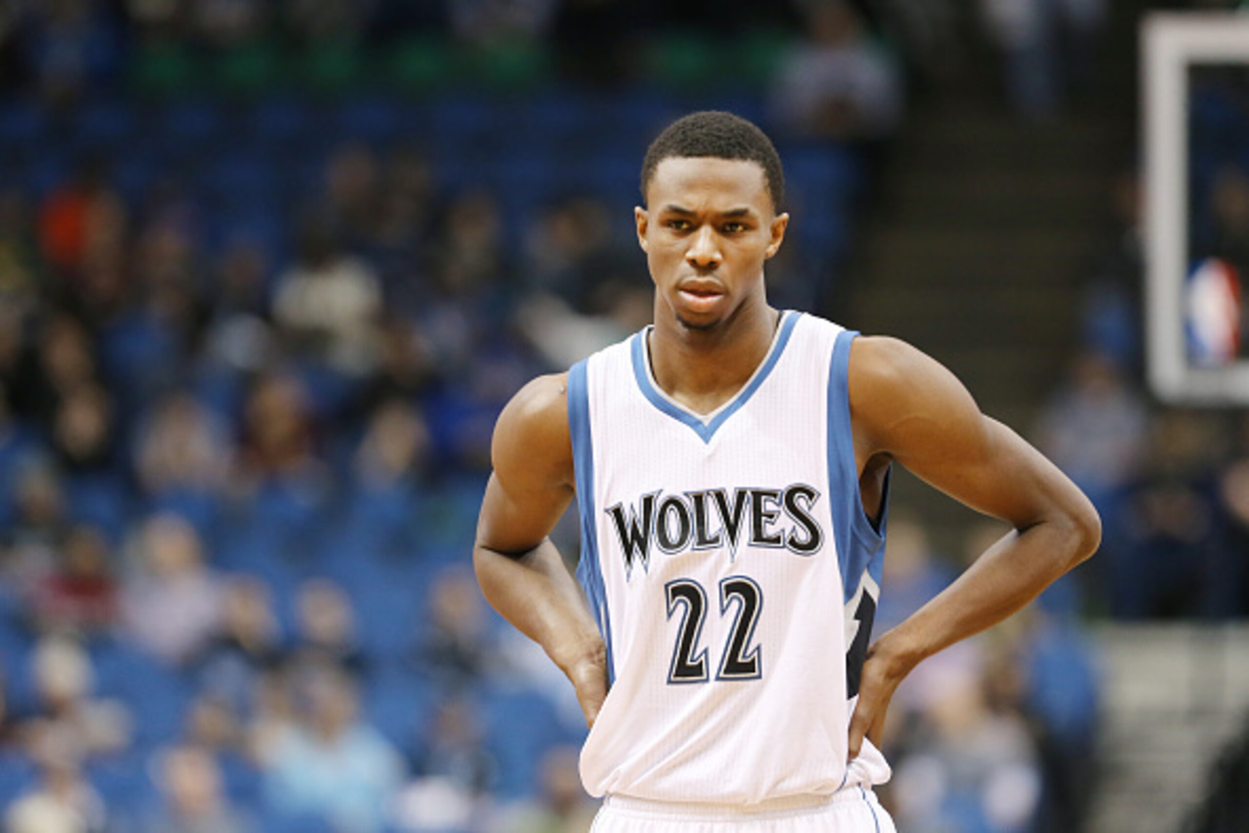 MINNEAPOLIS, MN - DECEMBER 21: Andrew Wiggins #22 of the Minnesota Timberwolves during the game against the Indiana Pacers on December 21, 2014 at Target Center in Minneapolis, Minnesota. NOTE TO USER: User expressly acknowledges and agrees that, by down MINNEAPOLIS, MN - DECEMBER 21: Andrew Wiggins #22 of the Minnesota Timberwolves during the game against the Indiana Pacers on December 21, 2014 at Target Center in Minneapolis, Minnesota. NOTE TO USER: User expressly acknowledges and agrees that, by down