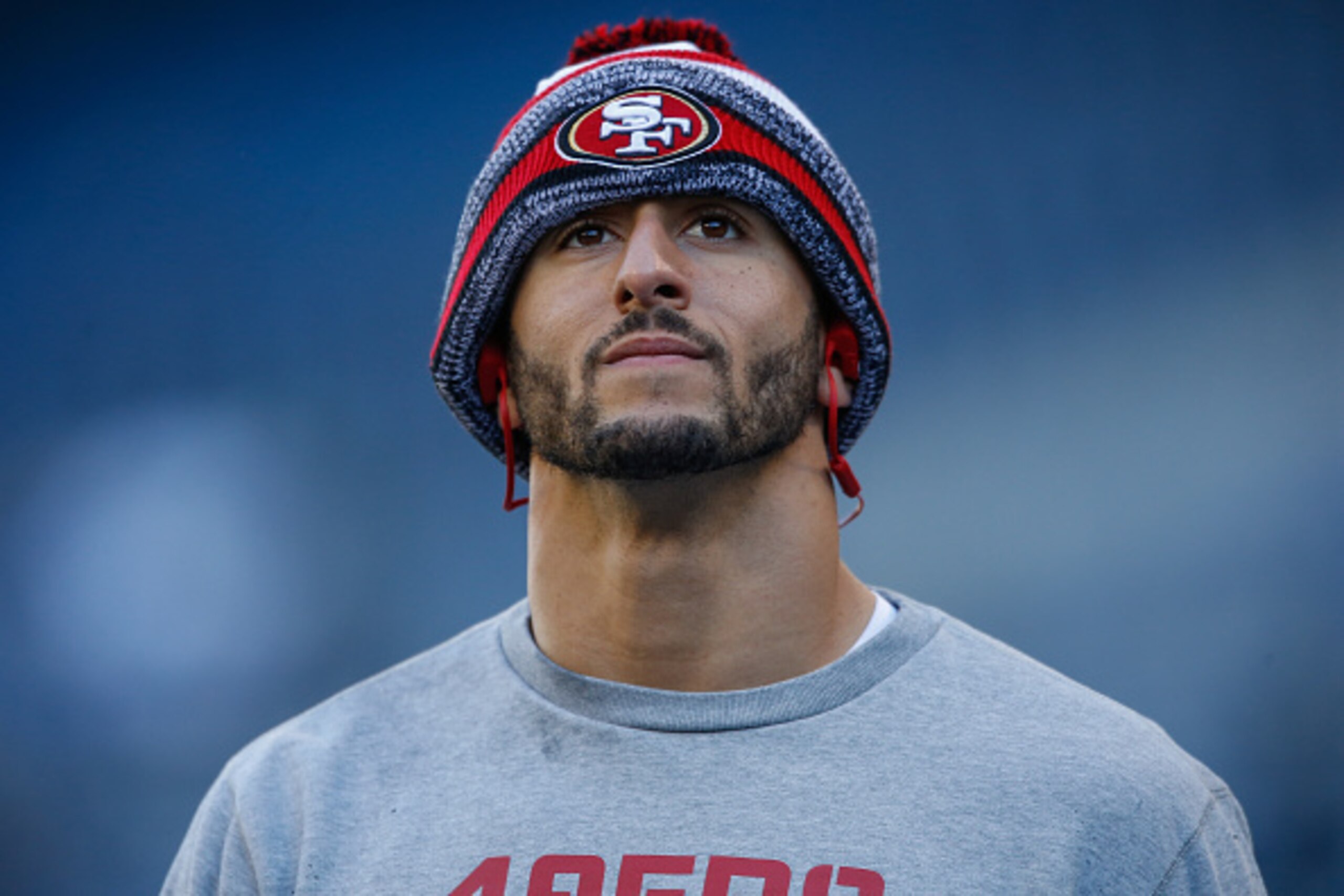 SEATTLE, WA - DECEMBER 14:  Quarterback Colin Kaepernick #7 of the San Francisco 49ers looks on during warm ups prior to the game against the Seattle Seahawks at CenturyLink Field on December 14, 2014 in Seattle, Washington.  (Photo by Otto Greule Jr/Gett