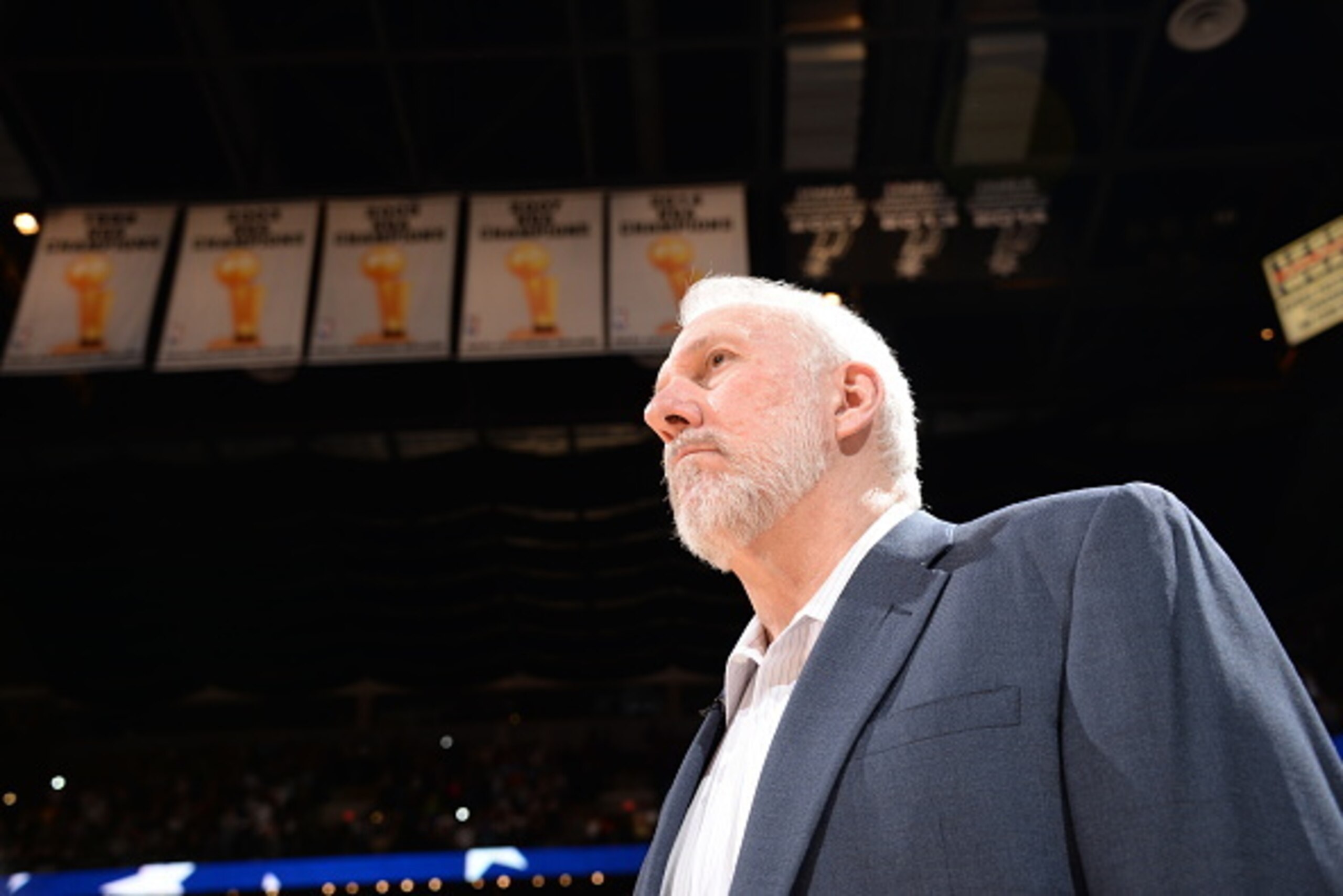 SAN ANTONIO, TX - DECEMBER 12:  Head Coach Gregg Popovich of the San Antonio Spurs during the game against the Los Angeles Lakers on December 12, 2014 at the AT&T Center in San Antonio, Texas. NOTE TO USER: User expressly acknowledges and agrees that, by 