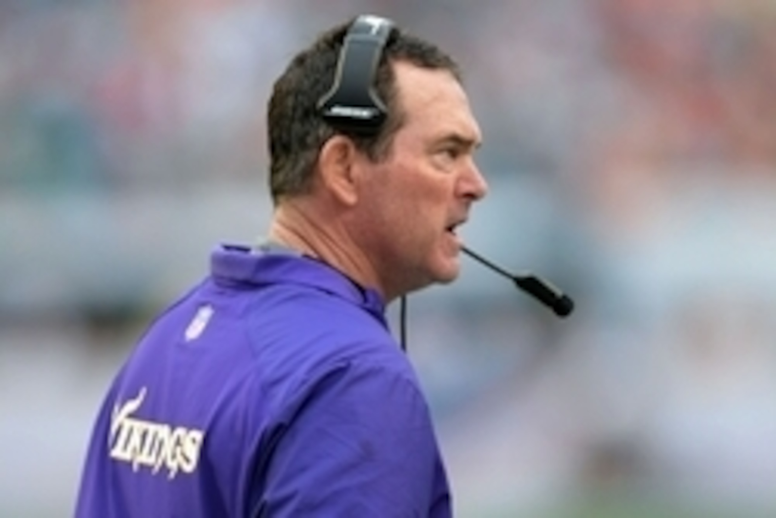 Dec 21, 2014; Miami Gardens, FL, USA; Minnesota Vikings head coach Mike Zimmer reacts from the sideline during the second half against the Miami Dolphins at Sun Life Stadium. The Dolphins won 37-35. Mandatory Credit: Steve Mitchell-USA TODAY Sports