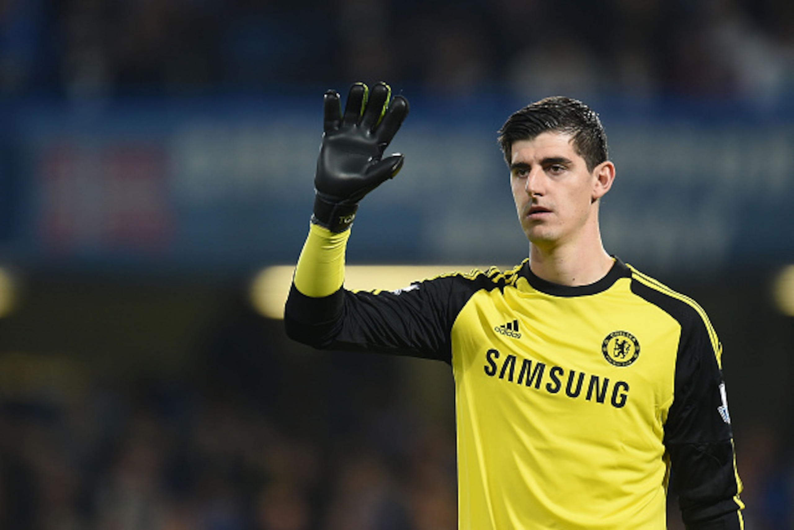 LONDON, ENGLAND - NOVEMBER 22: Goalkeeper of Chelsea Thibaut Courtois during the Barclays Premier League match between Chelsea and West Bromwich Albion at Stamford Bridge on November 22, 2014 in London, England. (Photo by Tom Dulat/Getty Images)