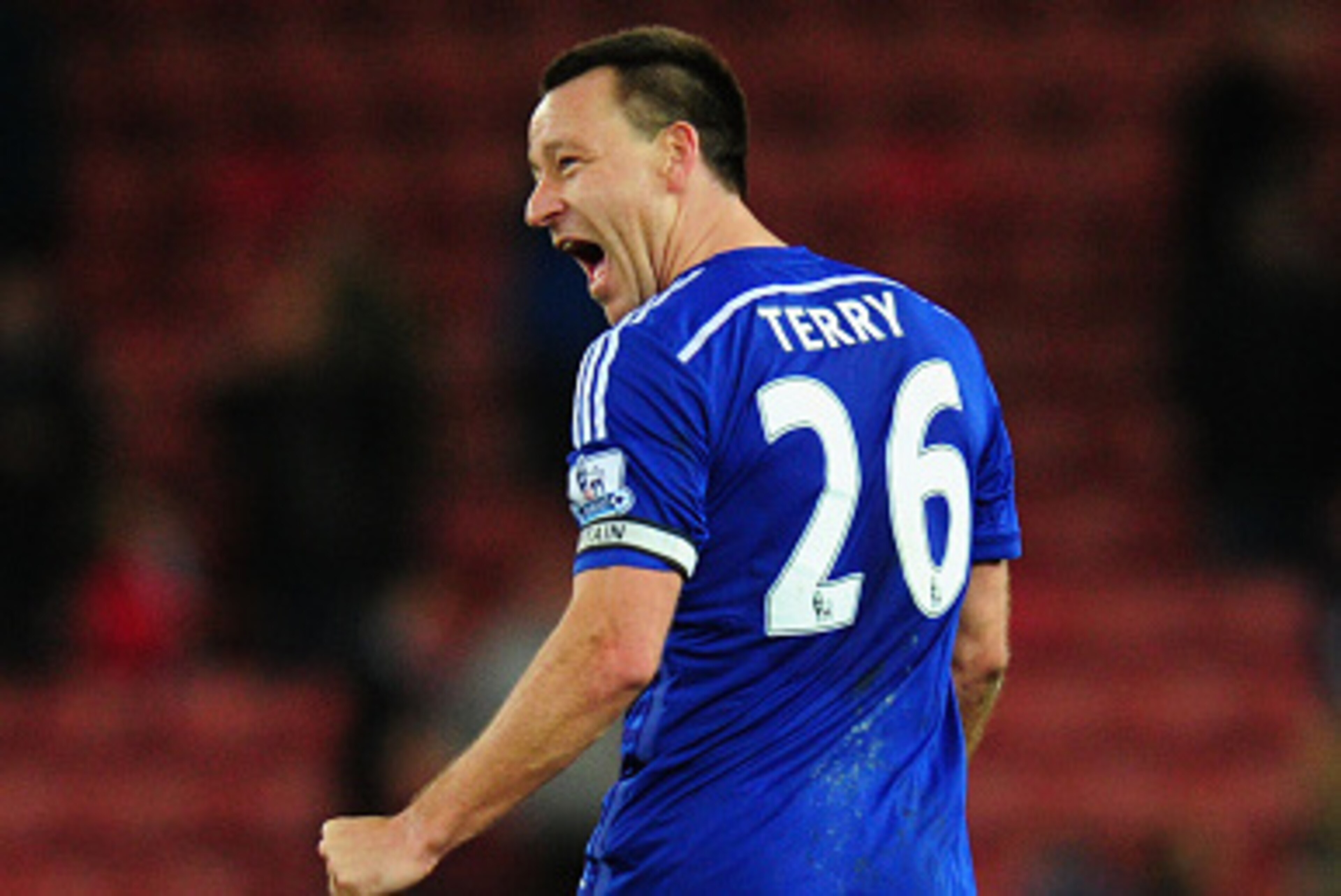 STOKE ON TRENT, ENGLAND - DECEMBER 22:  Chelsea player John Terry celebrates infront of the Stoke fans after the Barclays Premier League match between Stoke City and Chelsea at Britannia Stadium on December 22, 2014 in Stoke on Trent, England.  (Photo by 