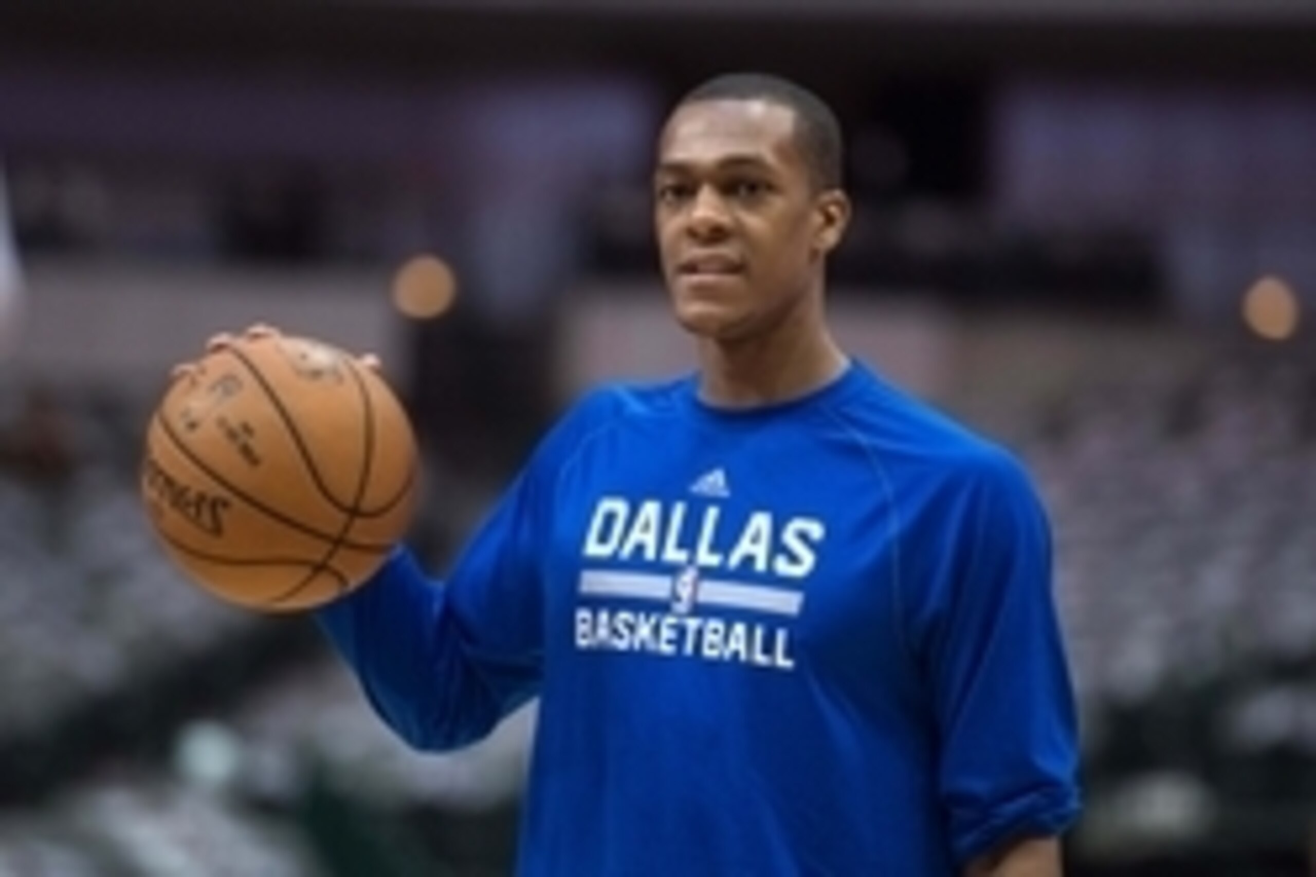 Dec 20, 2014; Dallas, TX, USA; Dallas Mavericks guard Rajon Rondo (9) warms up before the game against the San Antonio Spurs at American Airlines Center. Rondo plays in his first game for the Mavericks. Mandatory Credit: Jerome Miron-USA TODAY Sports