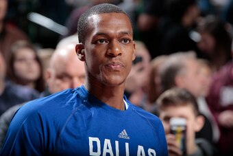 DALLAS, TX - DECEMBER 20:  Rajon Rondo #9 of the Dallas Mavericks warms up before the game against the San Antonio Spurs on December 20, 2014 at the American Airlines Center in Dallas, Texas. NOTE TO USER: User expressly acknowledges and agrees that, by d