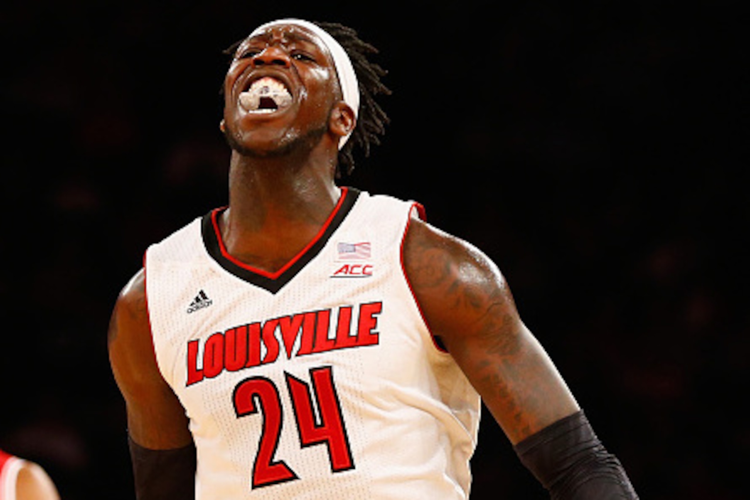 NEW YORK, NY - DECEMBER 09:  Montrezl Harrell #24 of the Louisville Cardinals celebrates a basket against the Louisville Cardinals during their game at the Jimmy V Classic in Madison Square Garden on December 9, 2014 in New York City.  (Photo by Al Bello/