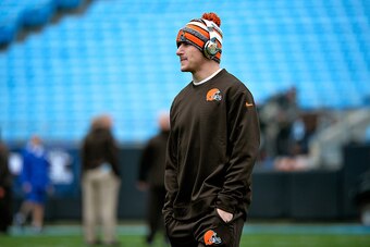 CHARLOTTE, NC - DECEMBER 21:  Johnny Manziel #2 of the Cleveland Browns warms up before their game against the Carolina Panthers at Bank of America Stadium on December 21, 2014 in Charlotte, North Carolina.  (Photo by Grant Halverson/Getty Images)