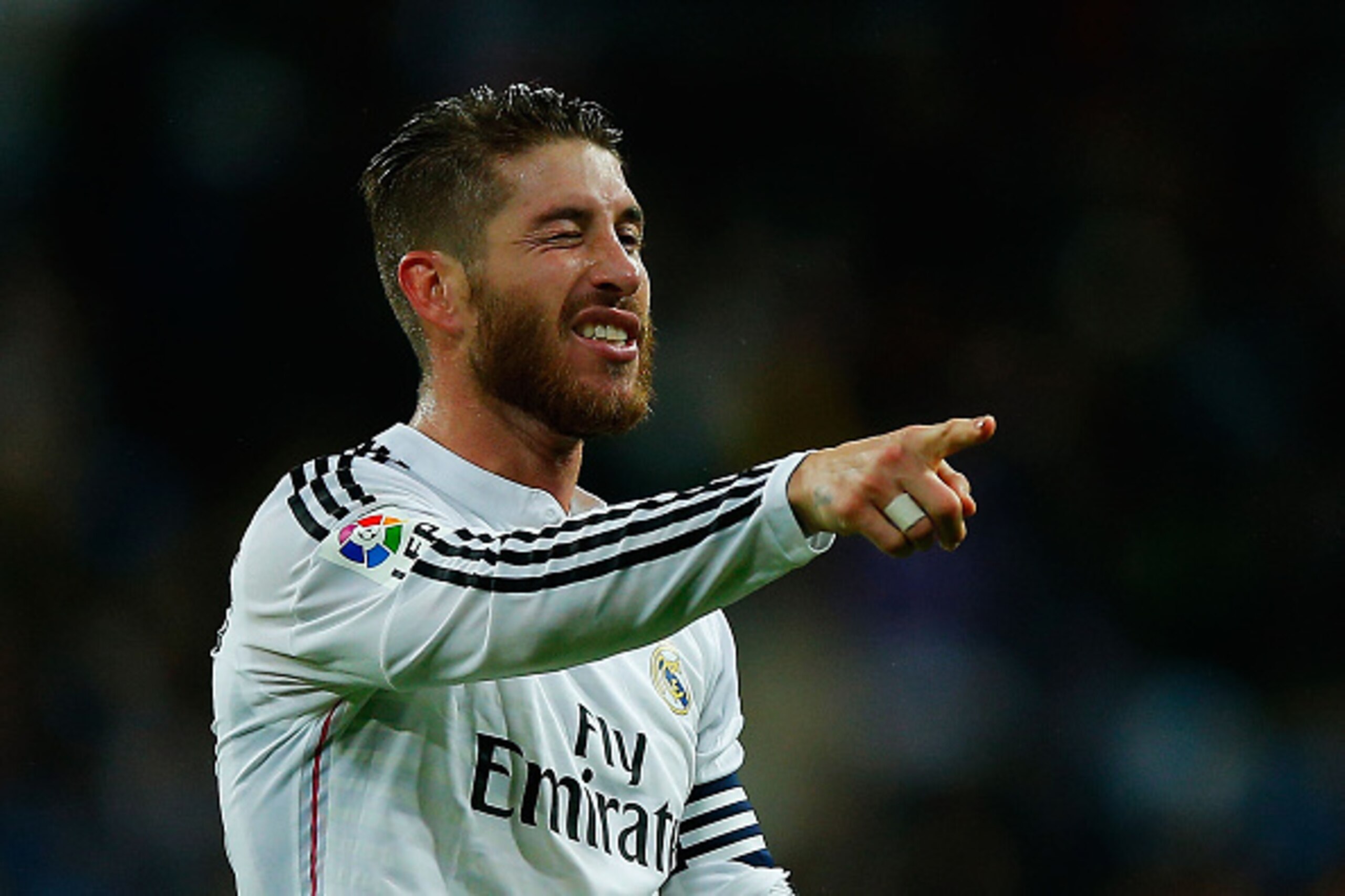 MADRID, SPAIN - NOVEMBER 08:  Sergio Ramos of Real Madrid CF celebrates scoring their second goal during the La Liga match between Real Madrid CF and Rayo Vallecano de Madrid at Estadio Santiago Bernabeu on November 8, 2014 in Madrid, Spain.  (Photo by Go