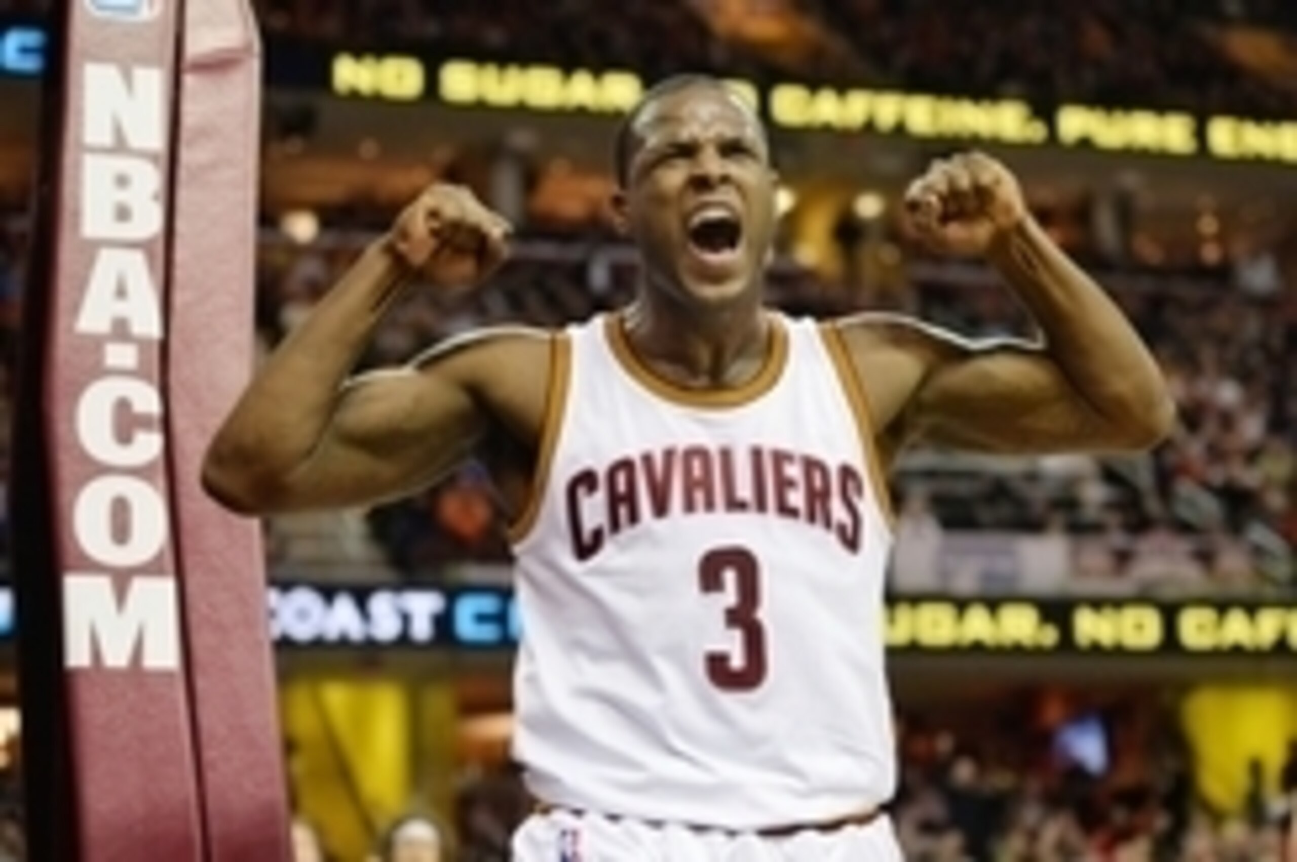 Dec 21, 2014; Cleveland, OH, USA; Cleveland Cavaliers guard Dion Waiters (3) reacts after being fouled in the fourth quarter against the Memphis Grizzlies at Quicken Loans Arena. Mandatory Credit: David Richard-USA TODAY Sports