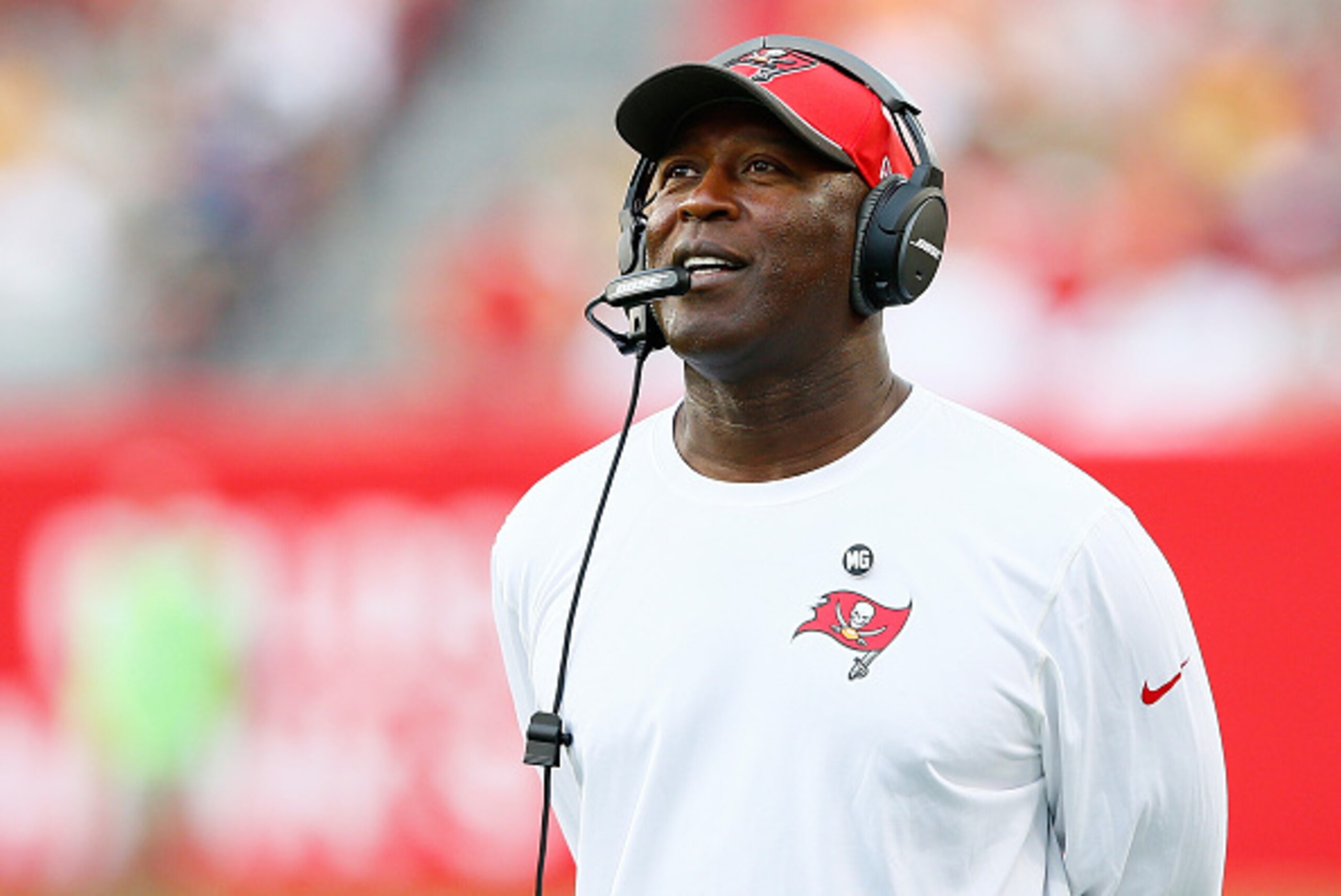 TAMPA, FL - DECEMBER 21:  Head coach Lovie Smith of the Tampa Bay Buccaneers looks on during the game against the Green Bay Packers at Raymond James Stadium on December 21, 2014 in Tampa, Florida.  (Photo by Kevin C. Cox/Getty Images)