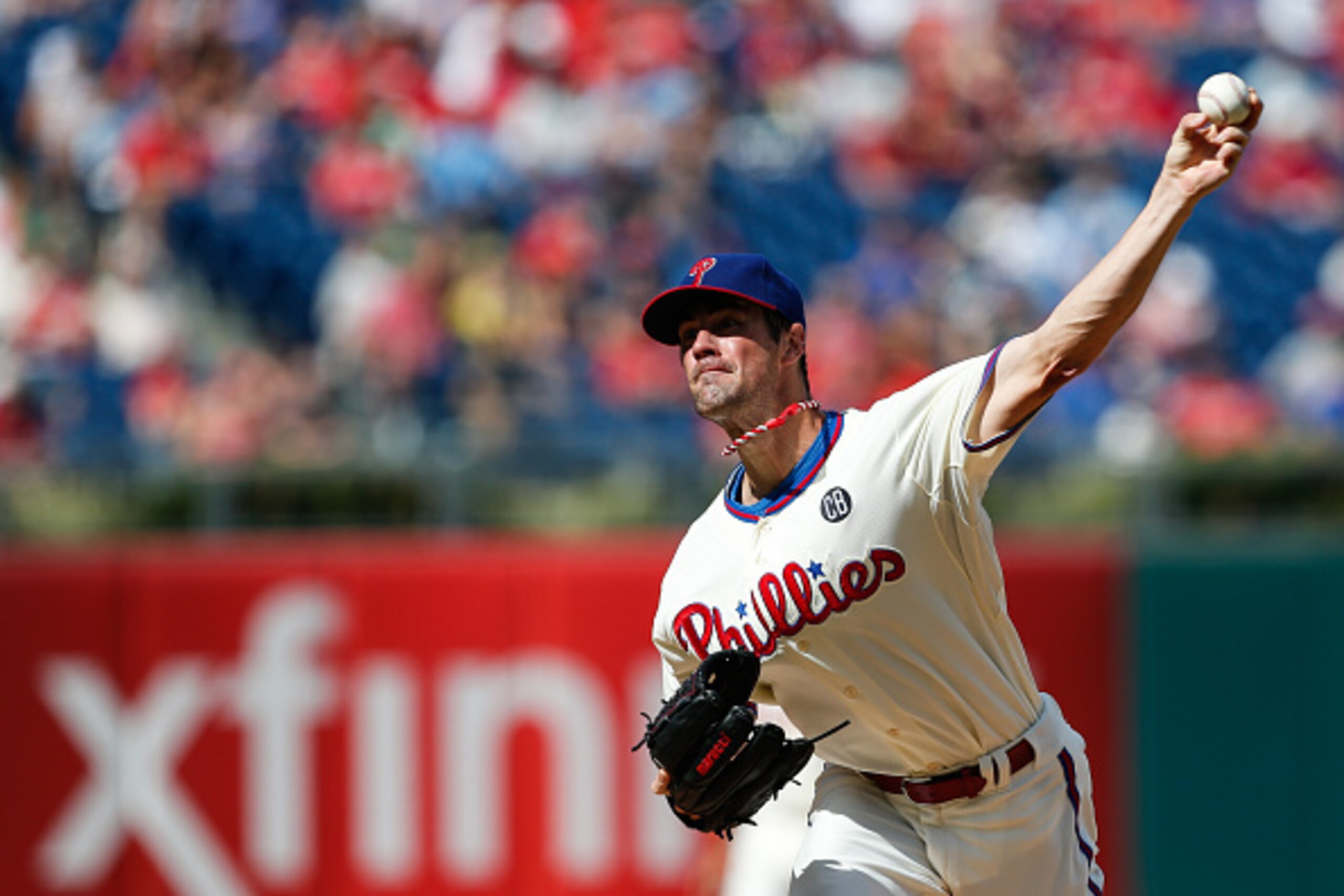 PHILADELPHIA, PA - SEPTEMBER 28: Starting pitcher Cole Hamels #35 of the Philadelphia Phillies throws a pitch in the third inning of the game against the Atlanta Braves at Citizens Bank Park on September 28, 2014 in Philadelphia, Pennsylvania. (Photo by B
