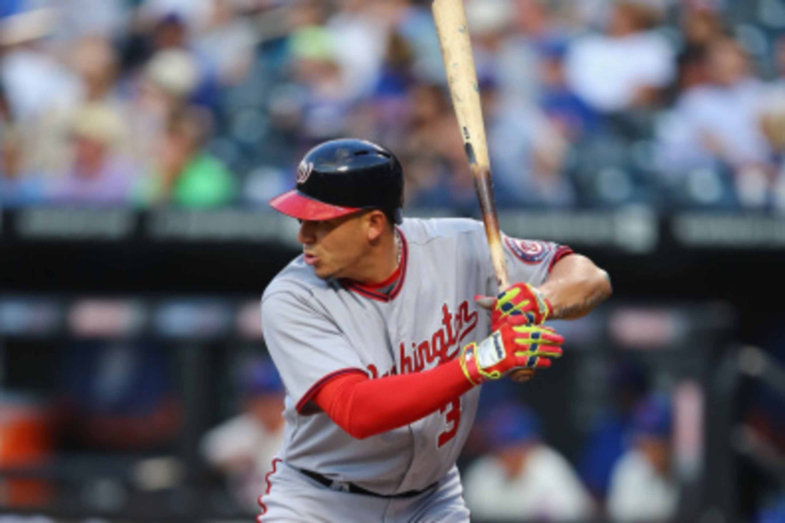 NEW YORK, NY - AUGUST 14:  Asdrubal Cabrera #3 of the Washington Nationals in action against the New York Mets during their game on August 14, 2014 at Citi Field in the Flushing neighborhood of the Queens borough of New York City.  (Photo by Al Bello/Gett