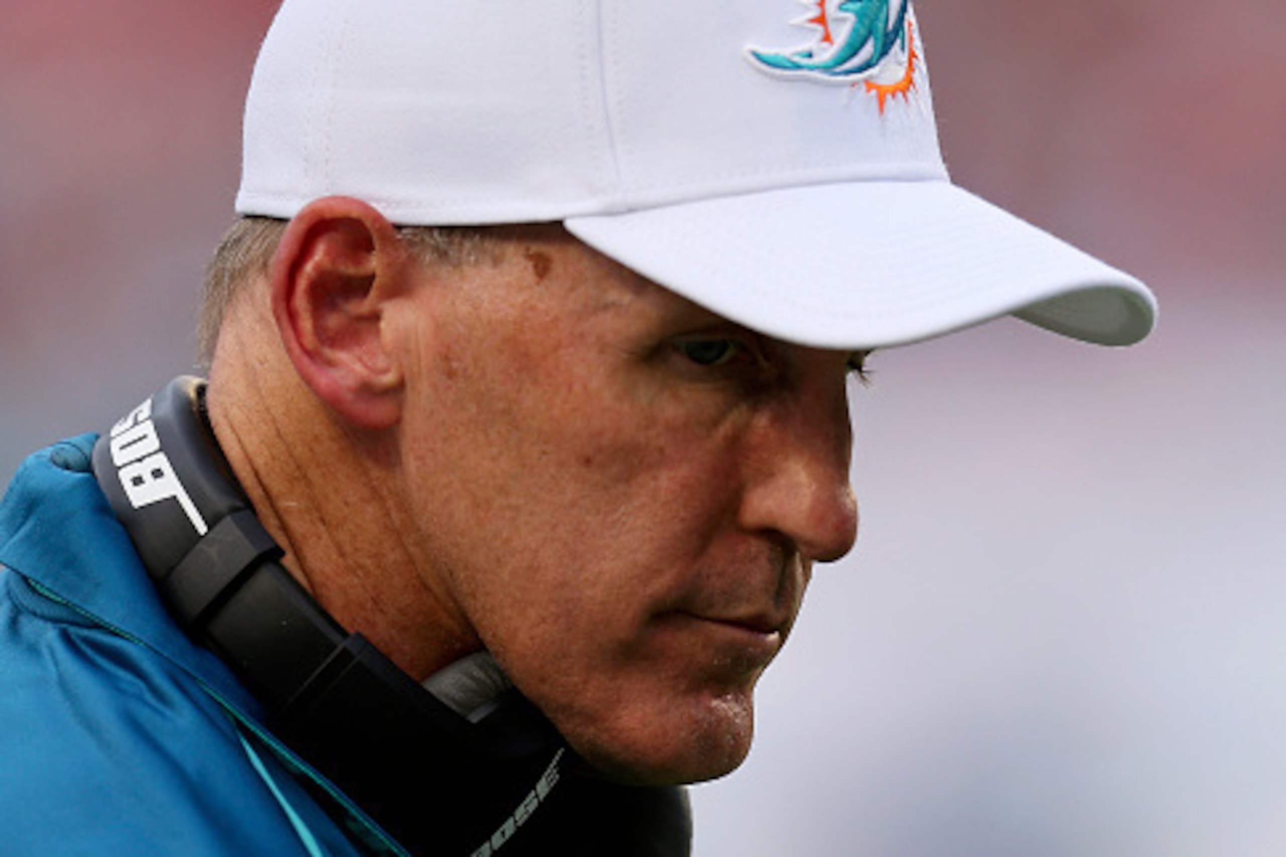 MIAMI GARDENS, FL - DECEMBER 21: Head coach Joe Philbin of the Miami Dolphins is shown on the sideline in the second half during a game against the Minnesota Vikings at Sun Life Stadium on December 21, 2014 in Miami Gardens, Florida.  (Photo by Rob Foldy/