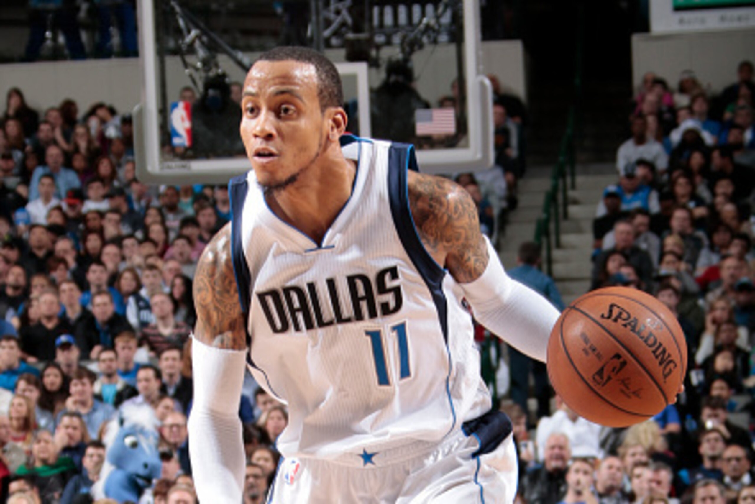 DALLAS, TX - DECEMBER 22: Monta Ellis #11 of the Dallas Mavericks handles the ball against the Atlanta Hawks on December 22, 2014 at the American Airlines Center in Dallas, Texas. NOTE TO USER: User expressly acknowledges and agrees that, by downloading a