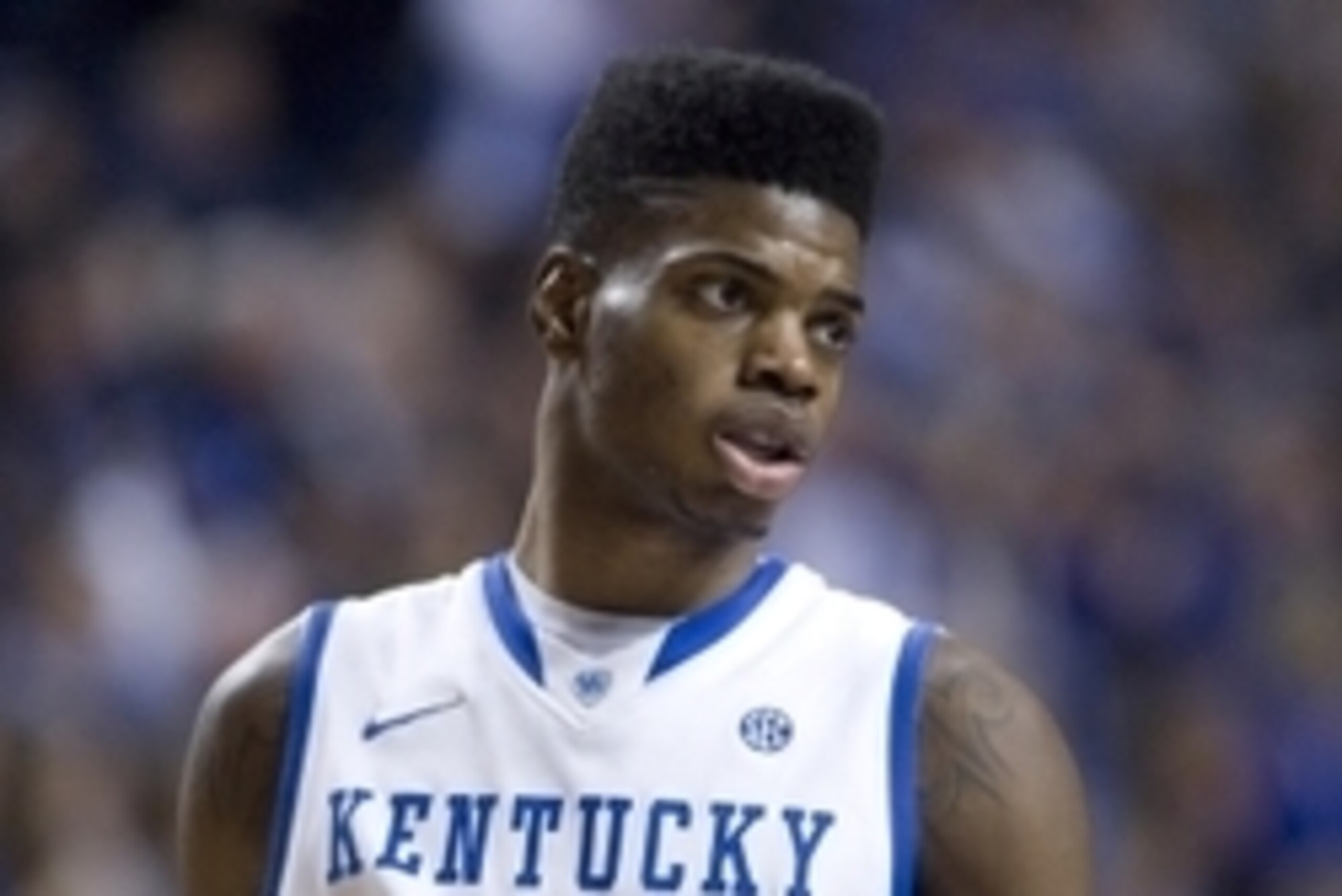 Jan 26, 2013; Lexington, KY, USA; Kentucky Wildcats forward Nerlens Noel (3) during the game against the LSU Tigers in the second half  at Rupp Arena. Kentucky defeated LSU 75-70. Mandatory Credit: Mark Zerof-USA TODAY Sports