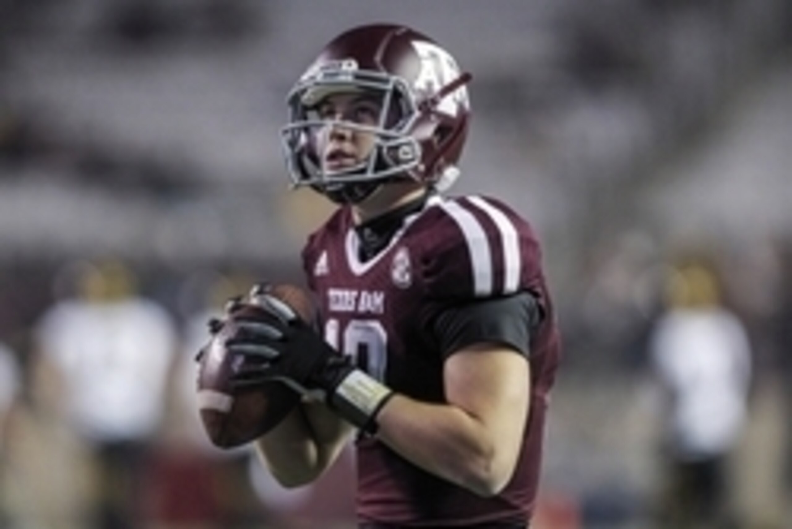 Nov 15, 2014; College Station, TX, USA; Texas A&M Aggies quarterback Kyle Allen (10) warms up before a game against the Missouri Tigers at Kyle Field. Mandatory Credit: Troy Taormina-USA TODAY Sports