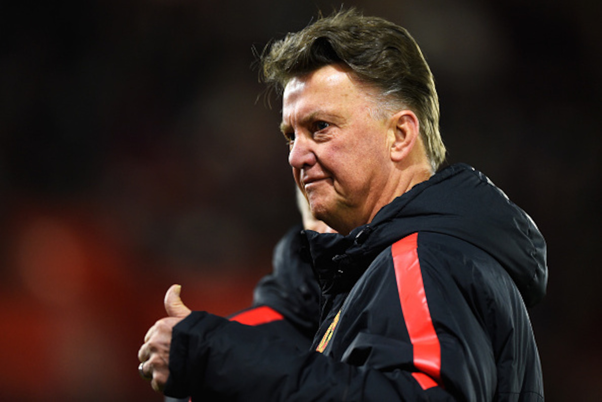 SOUTHAMPTON, ENGLAND - DECEMBER 08: Louis van Gaal, manager of Manchester United gives the thumbs up during the Barclays Premier League match between Southampton and Manchester United at St Mary's Stadium on December 8, 2014 in Southampton, England. (Pho SOUTHAMPTON, ENGLAND - DECEMBER 08: Louis van Gaal, manager of Manchester United gives the thumbs up during the Barclays Premier League match between Southampton and Manchester United at St Mary's Stadium on December 8, 2014 in Southampton, England. (Pho