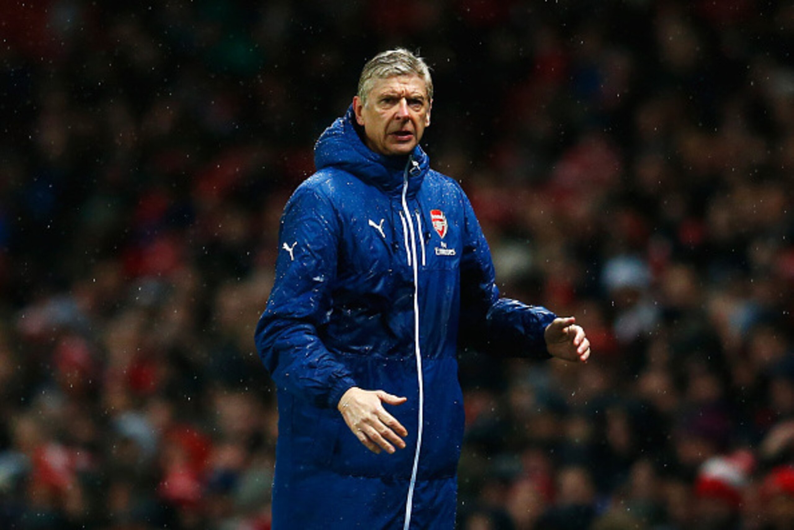 LONDON, ENGLAND - DECEMBER 26: Arsene Wenger, manager of Arsenal reacts during the Barclays Premier League match between Arsenal and Queens Park Rangers at Emirates Stadium on December 26, 2014 in London, England.  (Photo by Julian Finney/Getty Images)