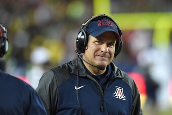 SANTA CLARA, CA - DECEMBER 05:  Head coach of the Arizona Wildcats Rich Rodriguez watches the action on the field during the first half against the Oregon Ducks at Levi's Stadium on December 5, 2014 in Santa Clara, California.  (Photo by Thearon W. Hender