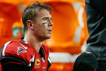 ATLANTA, GA - DECEMBER 28: Matt Ryan #2 of the Atlanta Falcons reacts on the bench in the second half against the Carolina Panthers at the Georgia Dome on December 28, 2014 in Atlanta, Georgia.  (Photo by Kevin C. Cox/Getty Images)