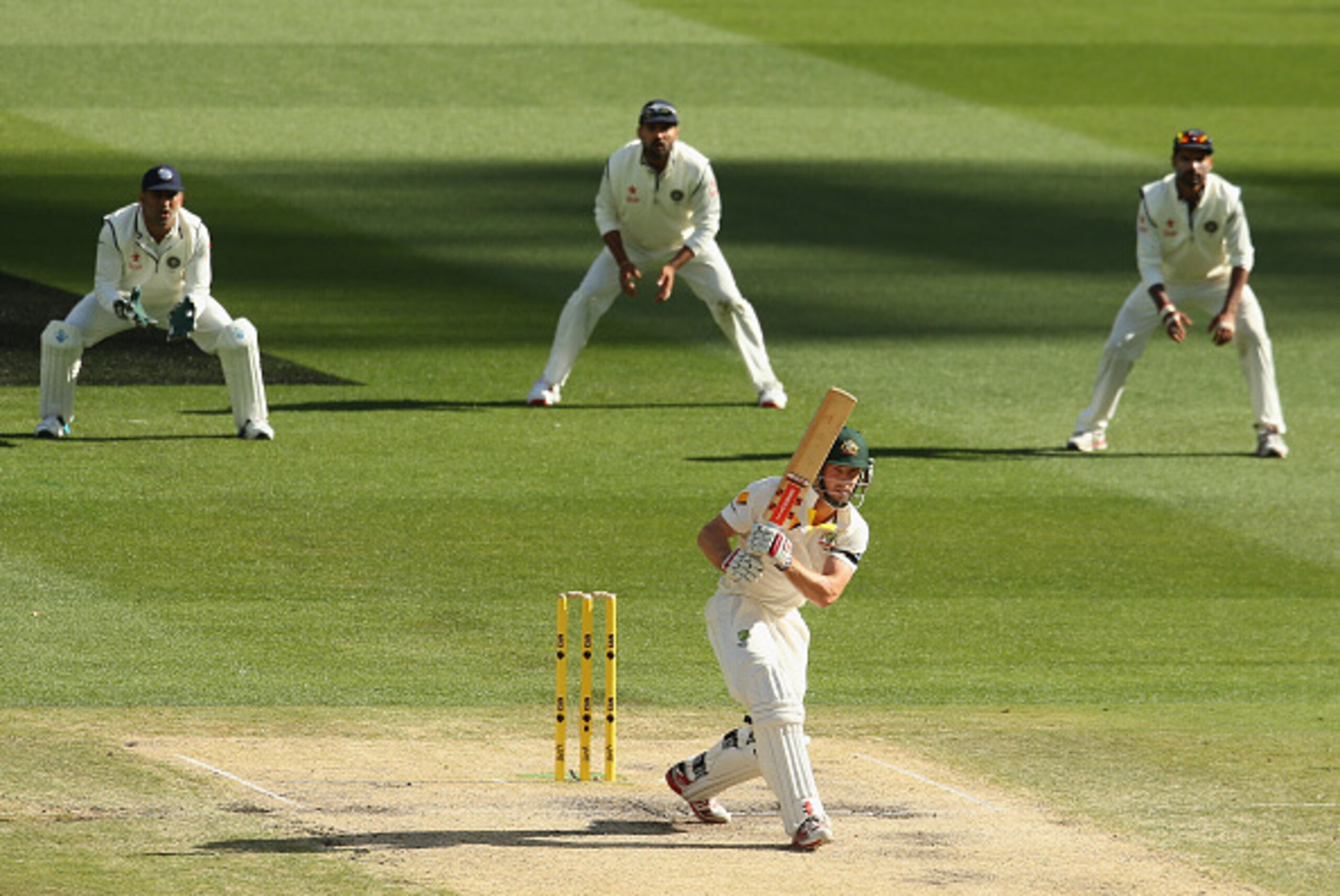 MELBOURNE, AUSTRALIA - DECEMBER 29:  Shaun Marsh of Australia bats during day four of the Third Test match between Australia and India at Melbourne Cricket Ground on December 29, 2014 in Melbourne, Australia..  (Photo by Scott Barbour/Getty Images)