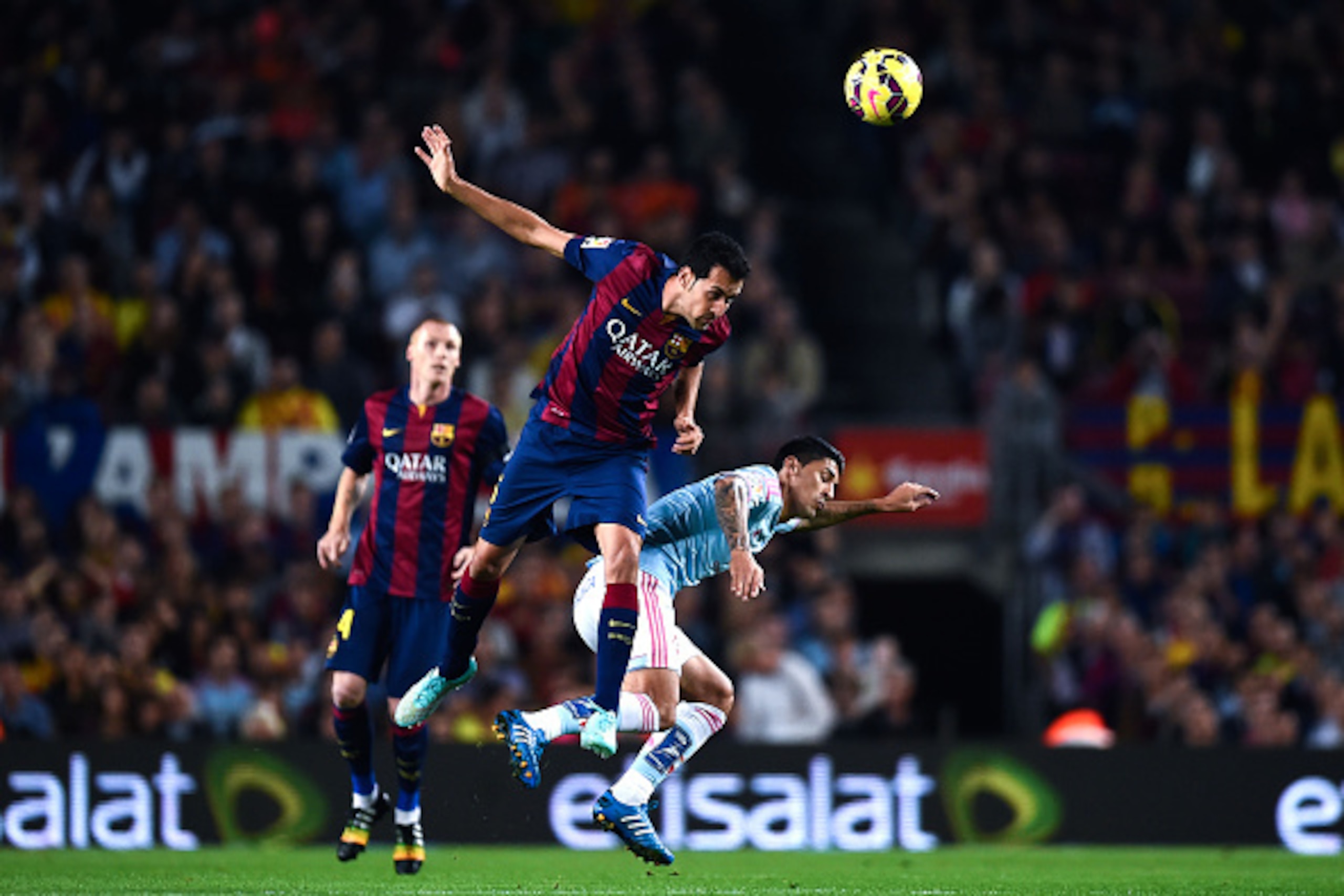 BARCELONA, SPAIN - NOVEMBER 01: Sergio Busquets of FC Barcelona competes for the ball with Charles of Celta de Vigo the La Liga match between FC Barcelona and Celta de Vigo at Camp Nou on November 1, 2014 in Barcelona, Spain. (Photo by David Ramos/Getty BARCELONA, SPAIN - NOVEMBER 01: Sergio Busquets of FC Barcelona competes for the ball with Charles of Celta de Vigo the La Liga match between FC Barcelona and Celta de Vigo at Camp Nou on November 1, 2014 in Barcelona, Spain. (Photo by David Ramos/Getty