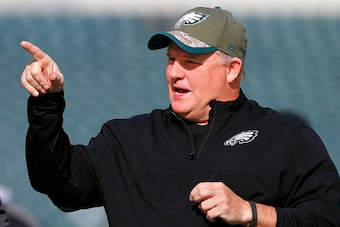 PHILADELPHIA, PA - NOVEMBER 23: Head coach Chip Kelly of the Philadelphia Eagles gestures during warm ups before a football game  against the Tennessee Titans at Lincoln Financial Field on November 23, 2014 in Philadelphia, Pennsylvania. (Photo by Rich Sc