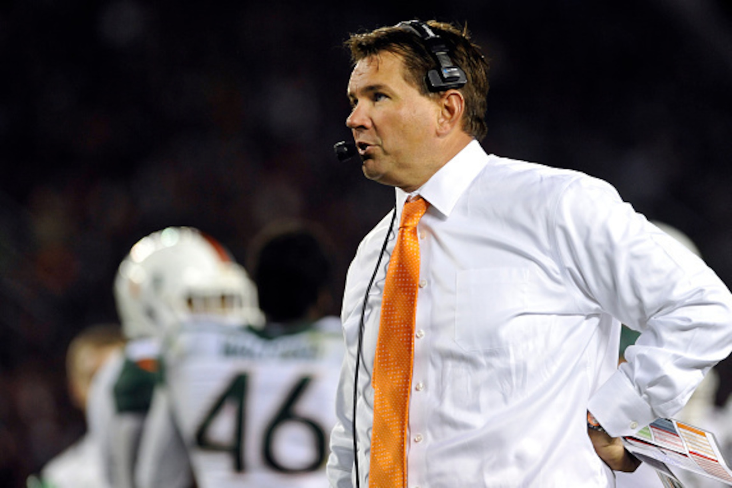 BLACKSBURG, VA - OCTOBER 23: Head coach Al Golden of the Miami Hurricanes looks on in the first half against the Virginia Tech Hokies at Lane Stadium on October 23, 2014 in Blacksburg, Virginia. (Photo by Michael Shroyer/Getty Images)