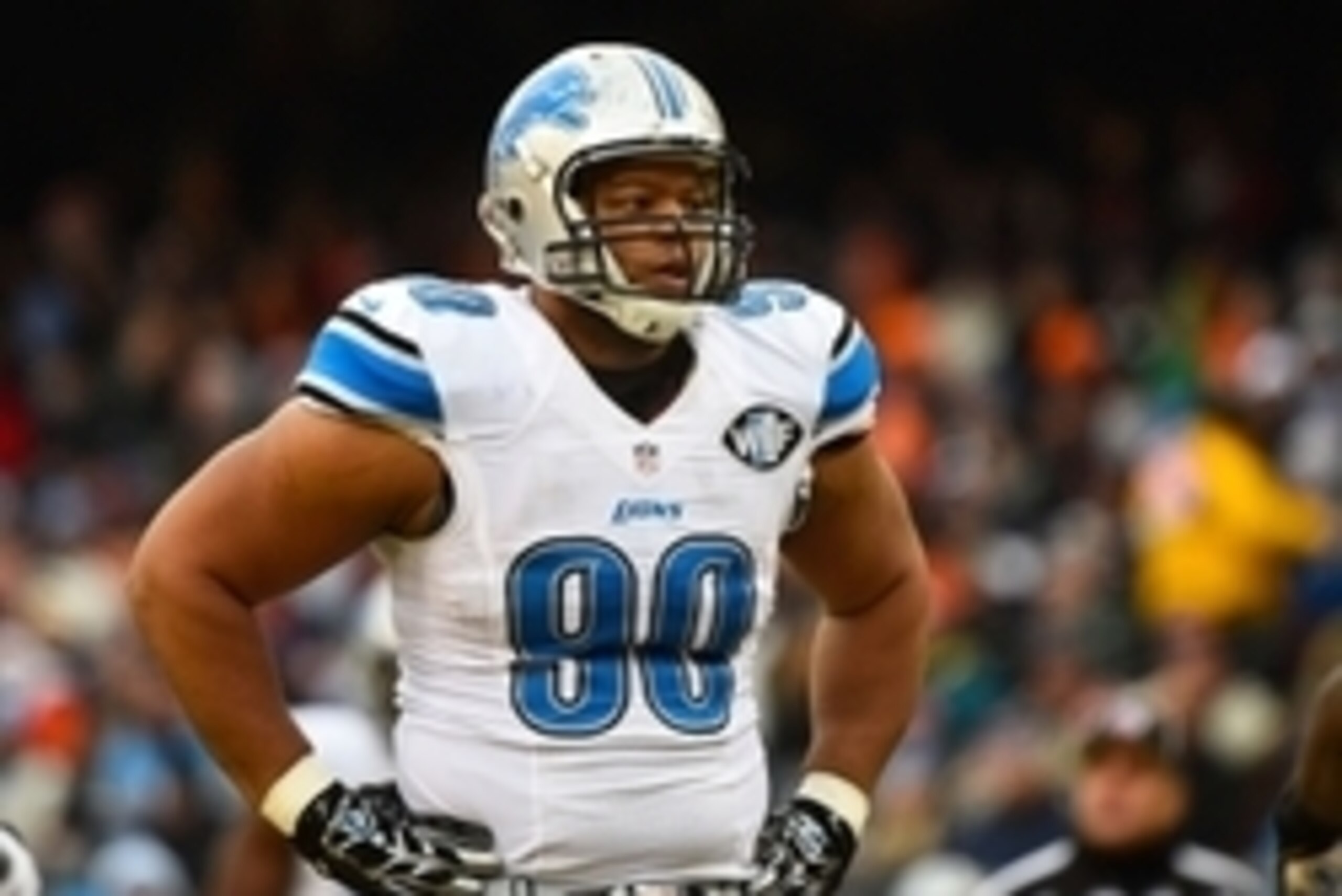 Dec 21, 2014; Chicago, IL, USA; Detroit Lions defensive tackle Ndamukong Suh (90) during the first half at Soldier Field. Mandatory Credit: Mike DiNovo-USA TODAY Sports