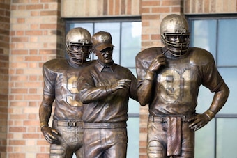 SOUTH BEND,IN - SEPTEMBER 13:  Former head coach Lou Holtz of the Notre Dame Fighting Irish has a statue unveiled before the game against the Michigan Wolverines on September 13, 2008 at Notre Dame Stadium in South Bend, Indiana. (Photo by: Gregory Shamus