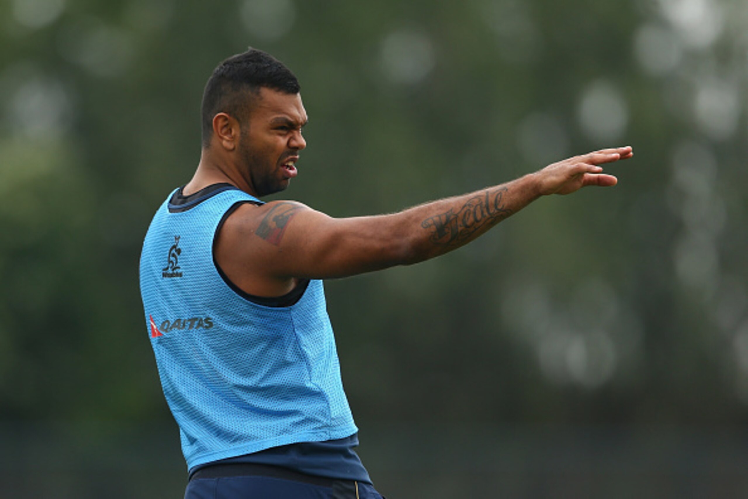 MENDOZA, ARGENTINA - OCTOBER 02: Kurtley Beale of the Wallabies signals to team mates during an Australian Wallabies training session at Los Tordos RC on October 2, 2014 in Mendoza, Argentina.  (Photo by Cameron Spencer/Getty Images)