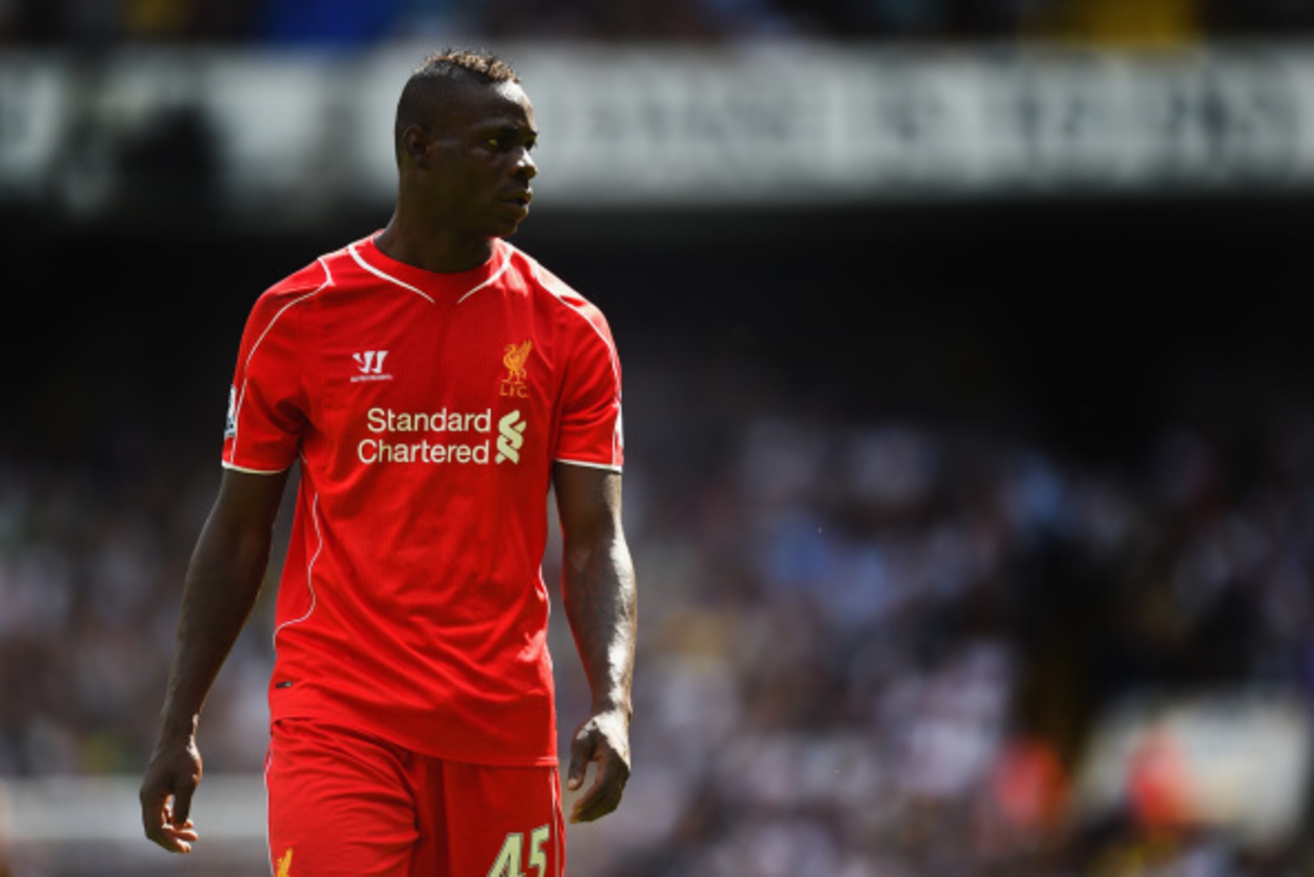 LONDON, ENGLAND - AUGUST 31:  Mario Balotelli of Liverpool looks on during the Barclays Premier League match between Tottenham Hotspur and Liverpool at White Hart Lane on August 31, 2014 in London, England.  (Photo by Jamie McDonald/Getty Images)