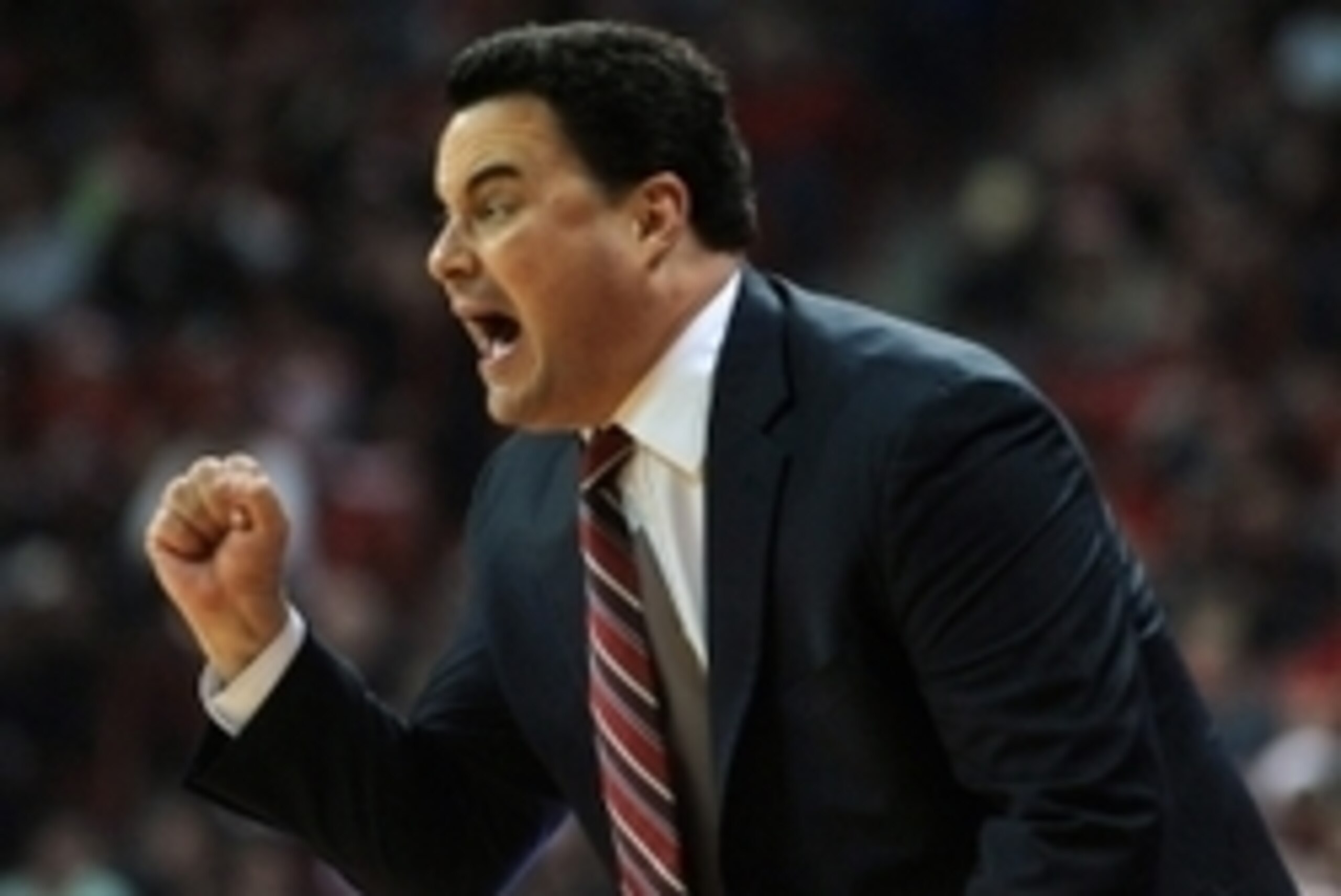 Dec 23, 2014; Las Vegas, NV, USA; Arizona Wildcats head coach Sean Miller shouts towards a player during a game against the UNLV Rebels at Thomas & Mack Center. Mandatory Credit: Stephen R. Sylvanie-USA TODAY Sports