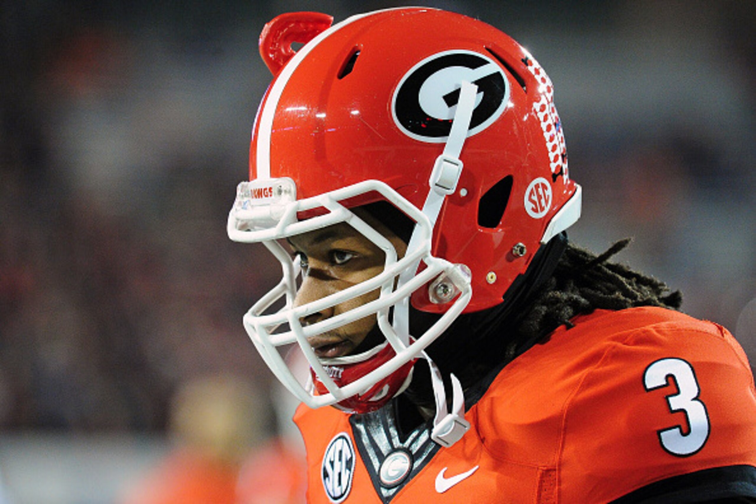 ATHENS, GA - NOVEMBER 15: Todd Gurley #3 of the Georgia Bulldogs warms up before the game against the Auburn Tigers at Sanford Stadium on November 15, 2014 in Athens, Georgia. (Photo by Scott Cunningham/Getty Images)