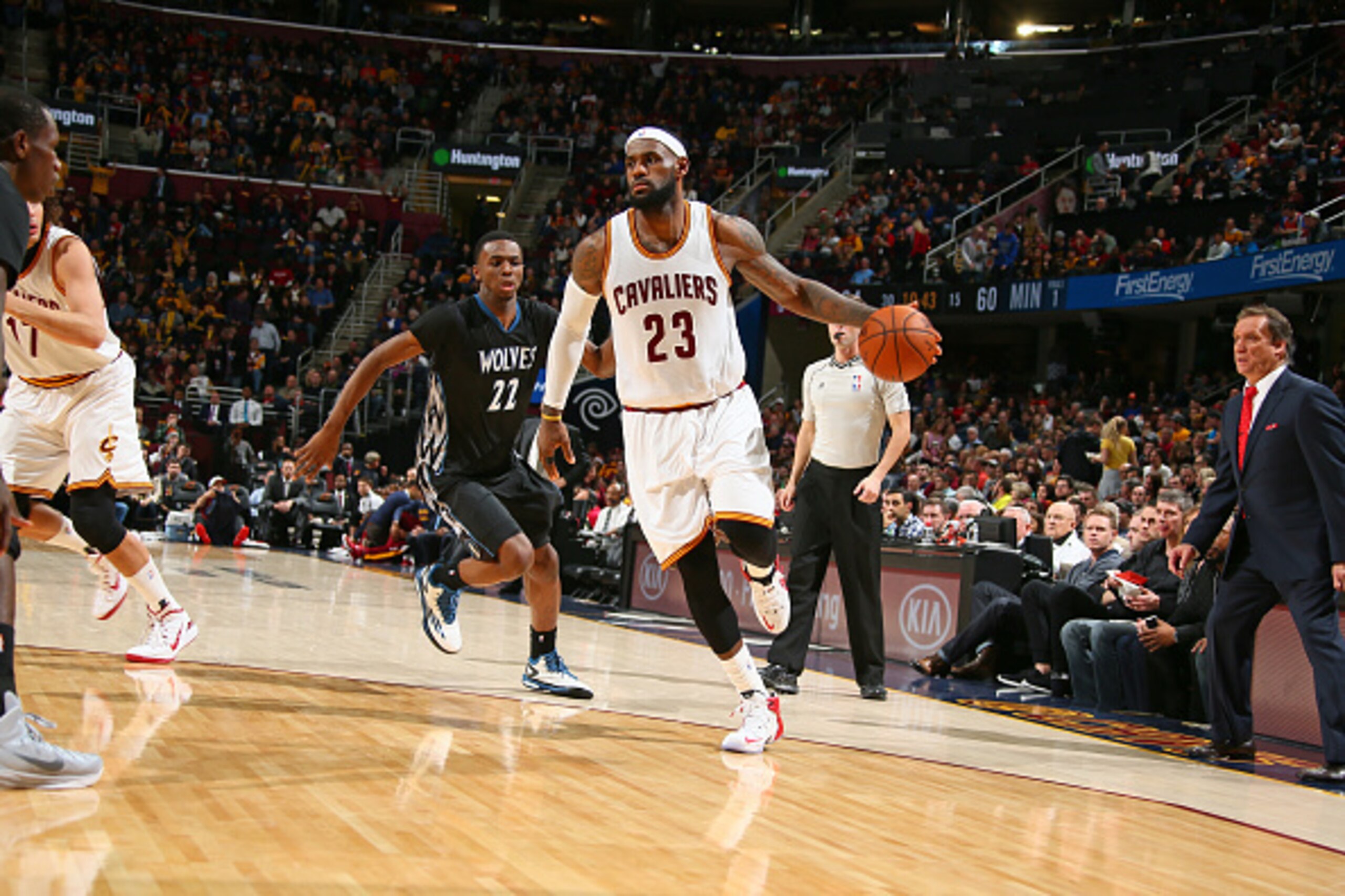 CLEVELAND, OH - DECEMBER 23:  LeBron James #23 of the Cleveland Cavaliers handles the ball against the Minnesota Timberwolves during the game on December 23, 2014 at Quicken Loans Arena in Cleveland, Ohio.  NOTE TO USER: User expressly acknowledges and ag