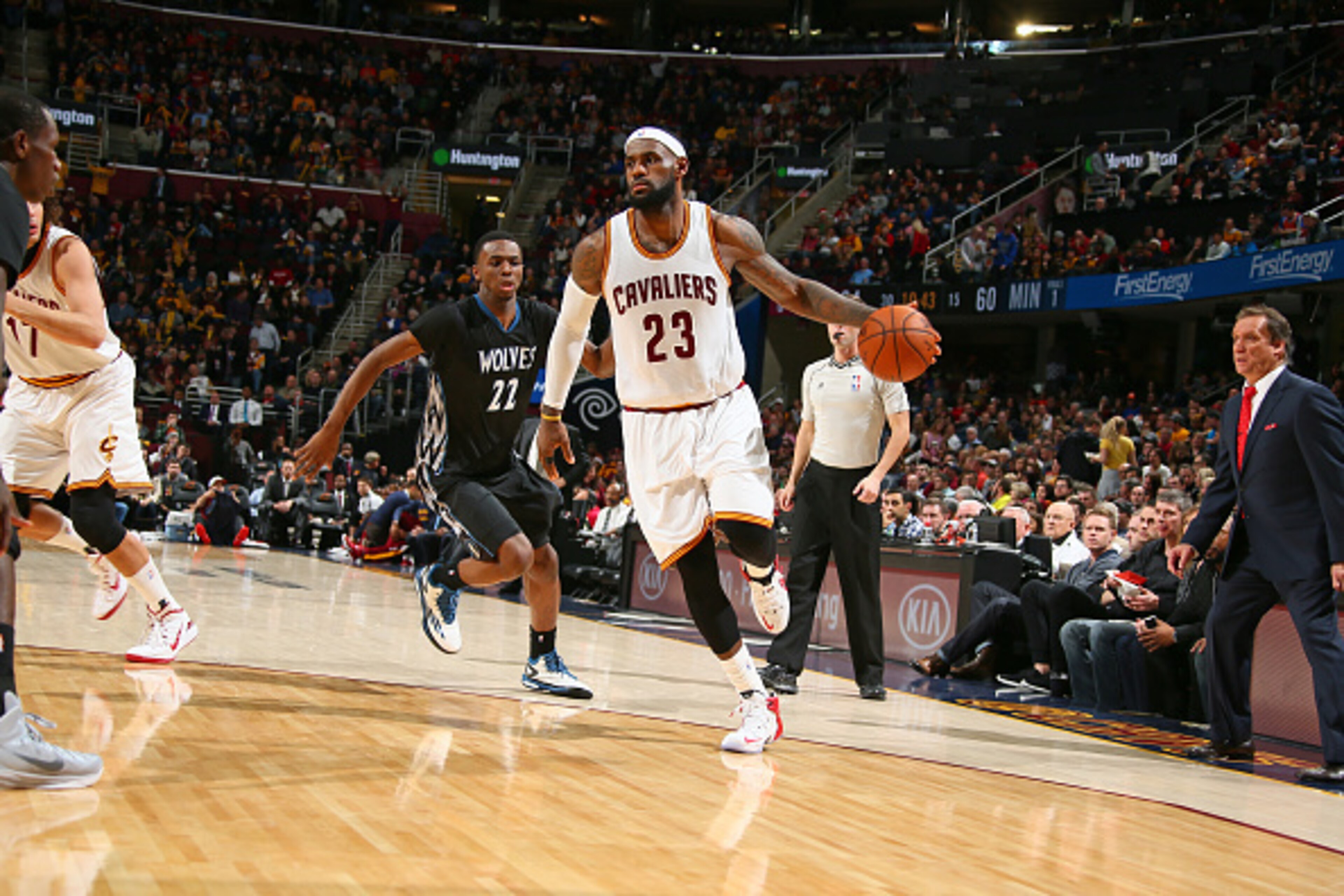 CLEVELAND, OH - DECEMBER 23:  LeBron James #23 of the Cleveland Cavaliers handles the ball against the Minnesota Timberwolves during the game on December 23, 2014 at Quicken Loans Arena in Cleveland, Ohio.  NOTE TO USER: User expressly acknowledges and ag