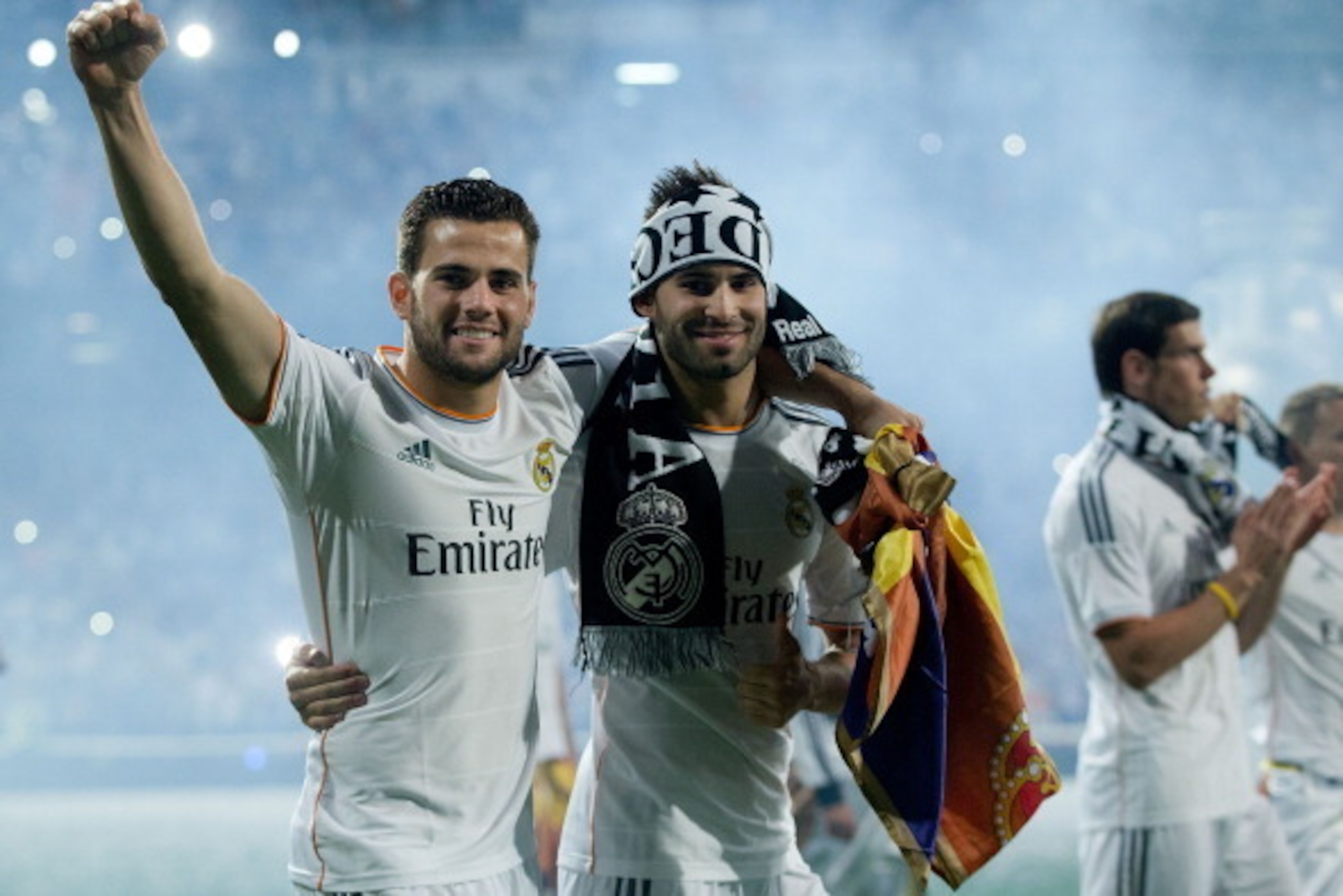 MADRID, SPAIN - MAY 25: Nacho Fernandez (L) of Real Madrid CF and teammate Jese Rodriguez are shown after the Real Madrid celebration the day after winning the UEFA Champions League Final at Santiago Bernabeu stadium on May 25, 2014 in Madrid, Spain.  (Ph