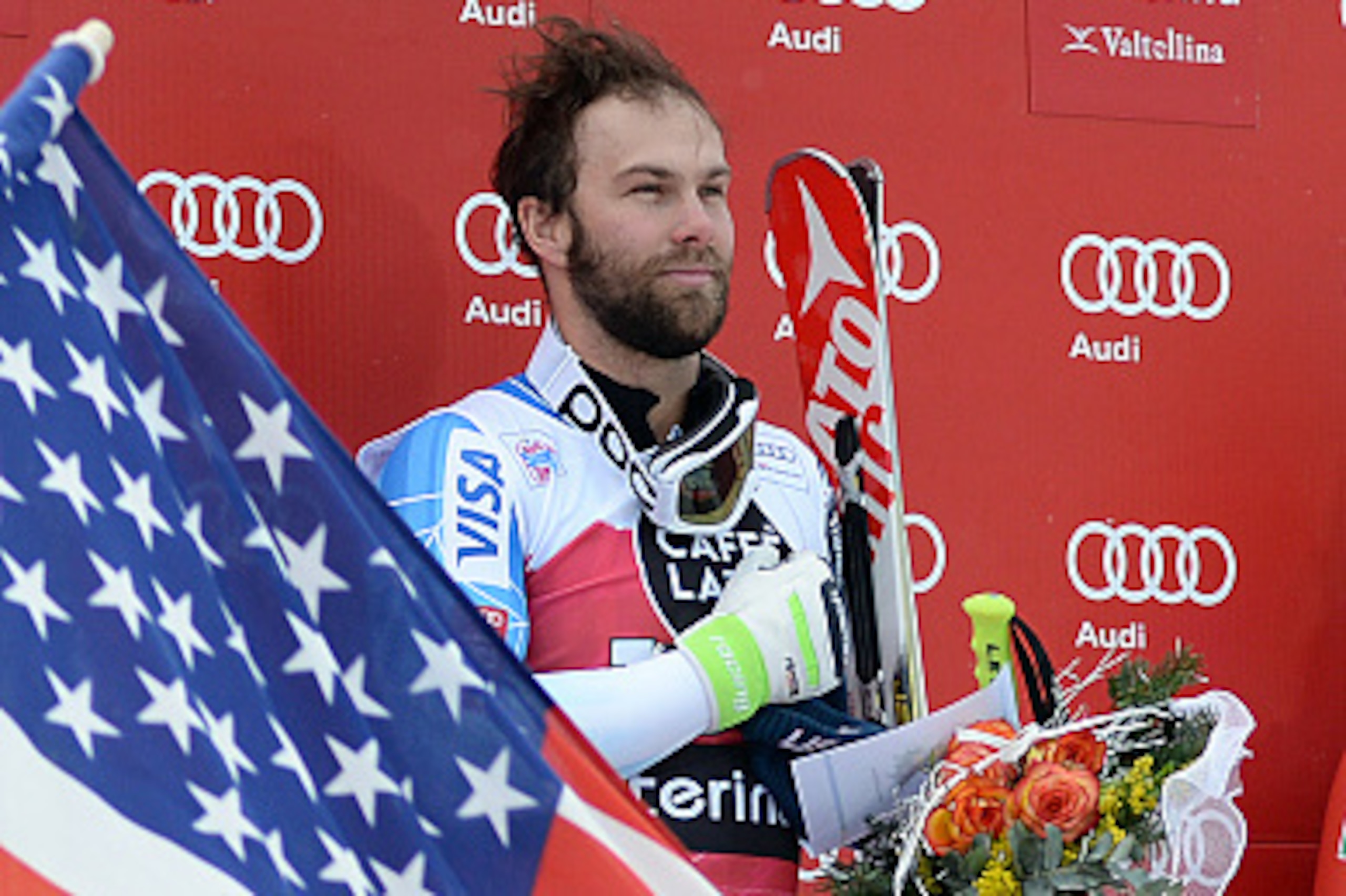 SANTA CATERINA VALFURVA, ITALY - DECEMBER 28: (FRANCE OUT) Travis Ganong of the USA takes the 1st place,during the Audi FIS Alpine Ski World Cup Men's Downhill on December 28, 2014 in Santa Caterina Valfurva, Italy. (Photo by Agence Zoom/Getty Images)
