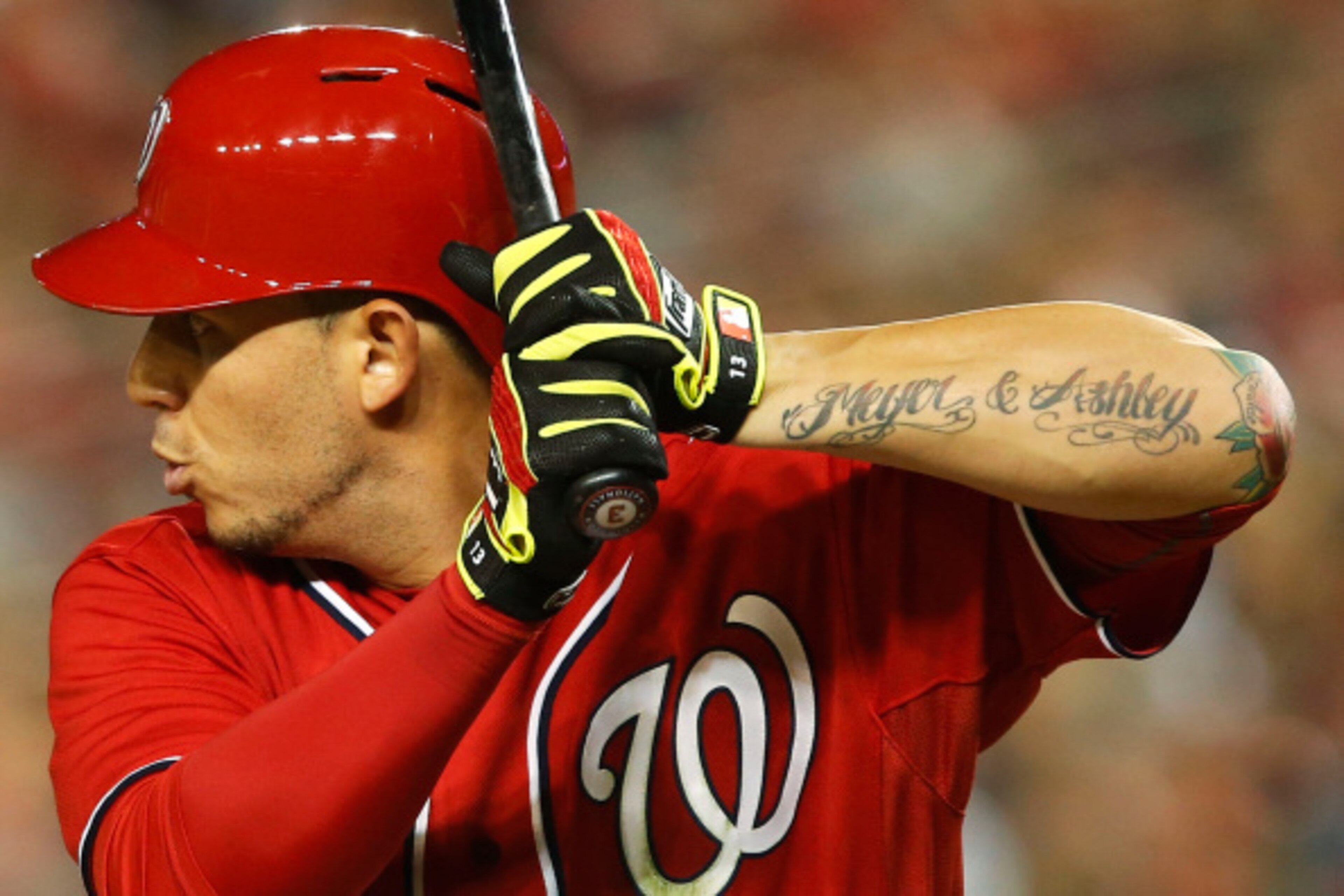 WASHINGTON, DC - AUGUST 02:  Asdrubal Cabrera #3 of the Washington Nationals waits for a pitch in the batter's box during the fourth inning of an 11-0 win over the Philadelphia Phillies at Nationals Park on August 2, 2014 in Washington, DC.  (Photo by Jon