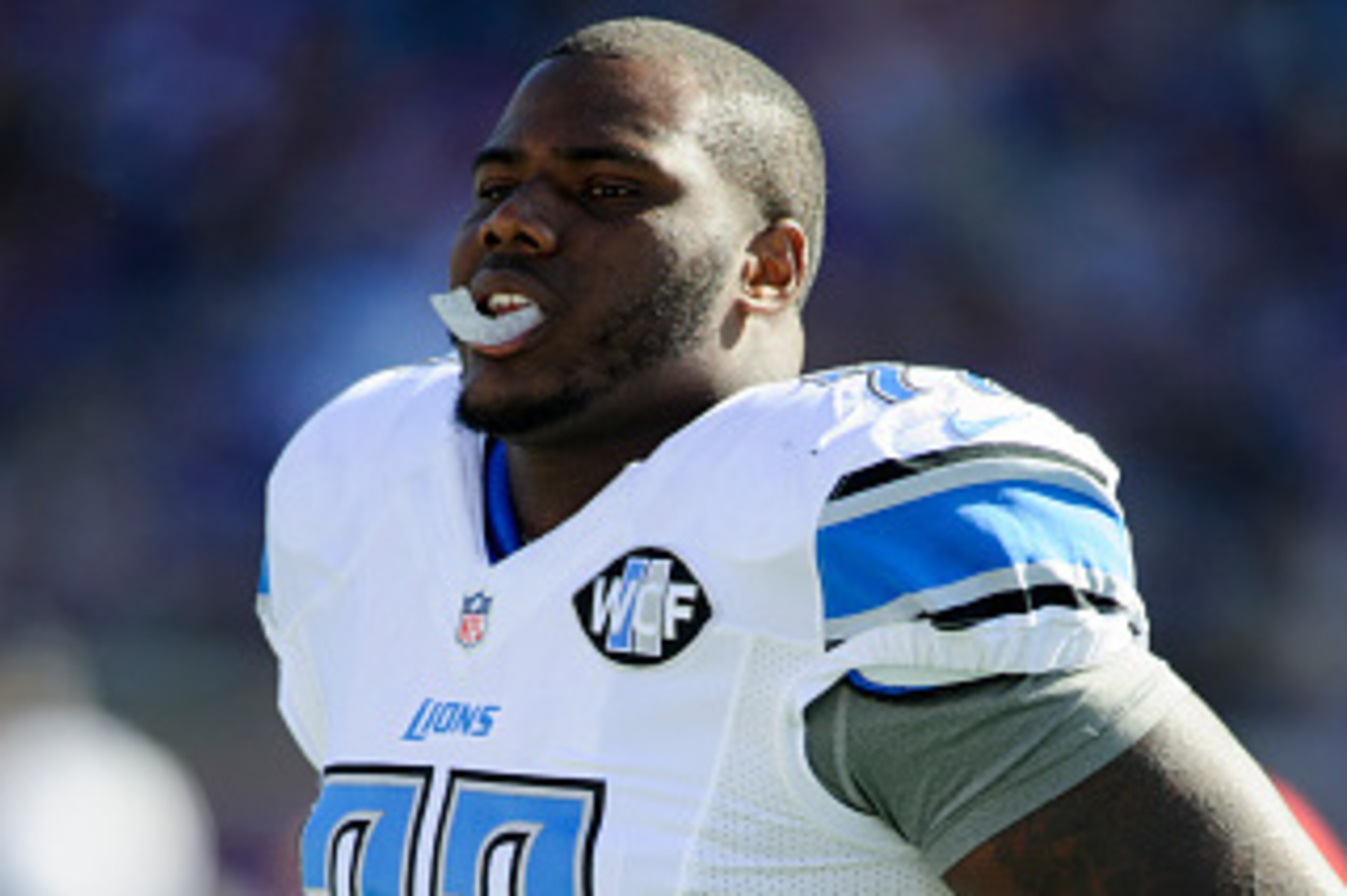 MINNEAPOLIS, MN - OCTOBER 12: Cornelius Lucas #77 of the Detroit Lions looks on during the game against the Minnesota Vikings on October 12, 2014 at TCF Bank Stadium in Minneapolis, Minnesota. The Lions defeated the Vikings 17-3. (Photo by Hannah Foslien/