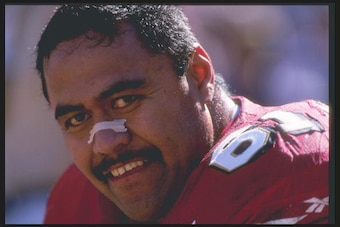 8 Sep 1996:  Offensive lineman Jesse Sapolu of the San Francisco 49ers looks on during a game against the St. Louis Rams at 3Com Park in San Francisco, California.  The 49ers won the game, 34-0. Mandatory Credit: Jed Jacobsohn  /Allsport