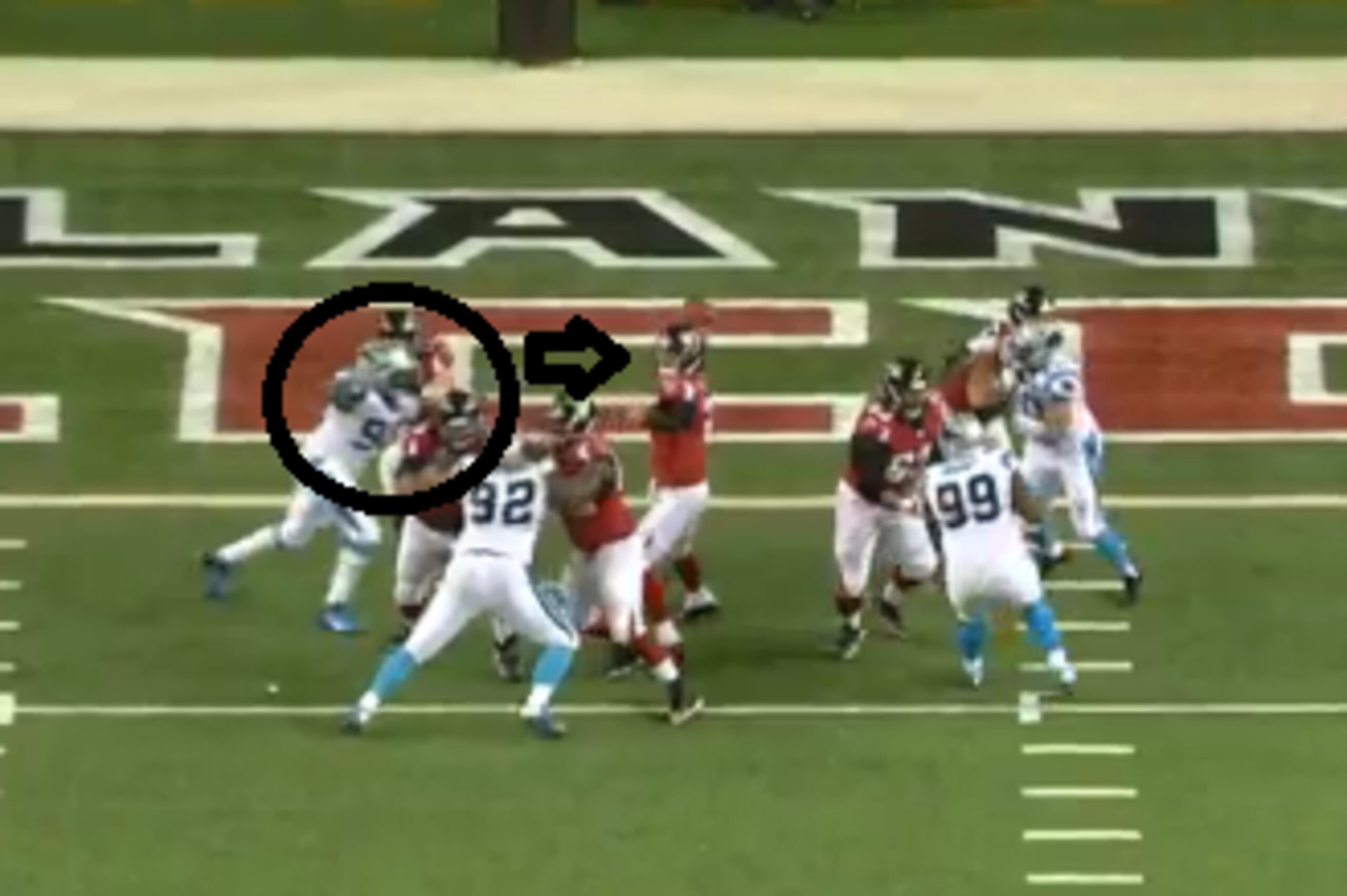 Pressure applied to Matt Ryan before interception Pressure applied to Matt Ryan before interception