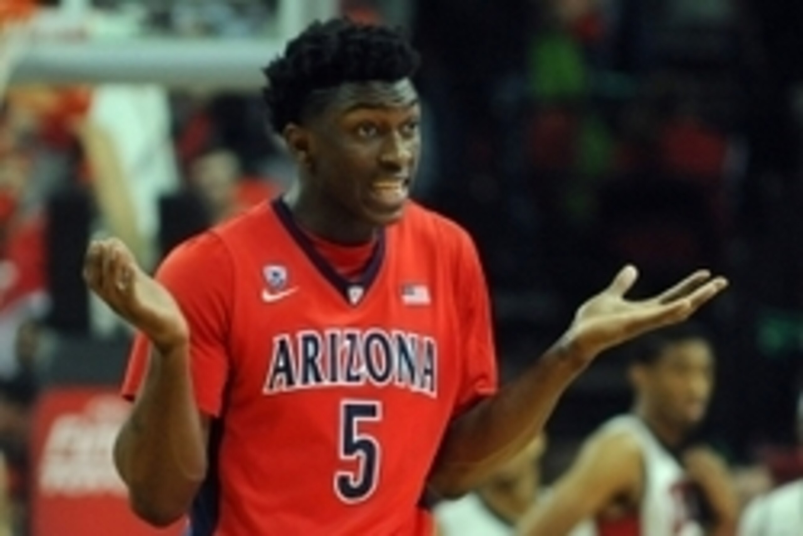 Dec 23, 2014; Las Vegas, NV, USA; Arizona Wildcats forward Stanley Johnson (5) disputes a call towards his bench during a game against UNLV at Thomas and Mack Center. Mandatory Credit: Stephen R. Sylvanie-USA TODAY Sports Dec 23, 2014; Las Vegas, NV, USA; Arizona Wildcats forward Stanley Johnson (5) disputes a call towards his bench during a game against UNLV at Thomas and Mack Center. Mandatory Credit: Stephen R. Sylvanie-USA TODAY Sports