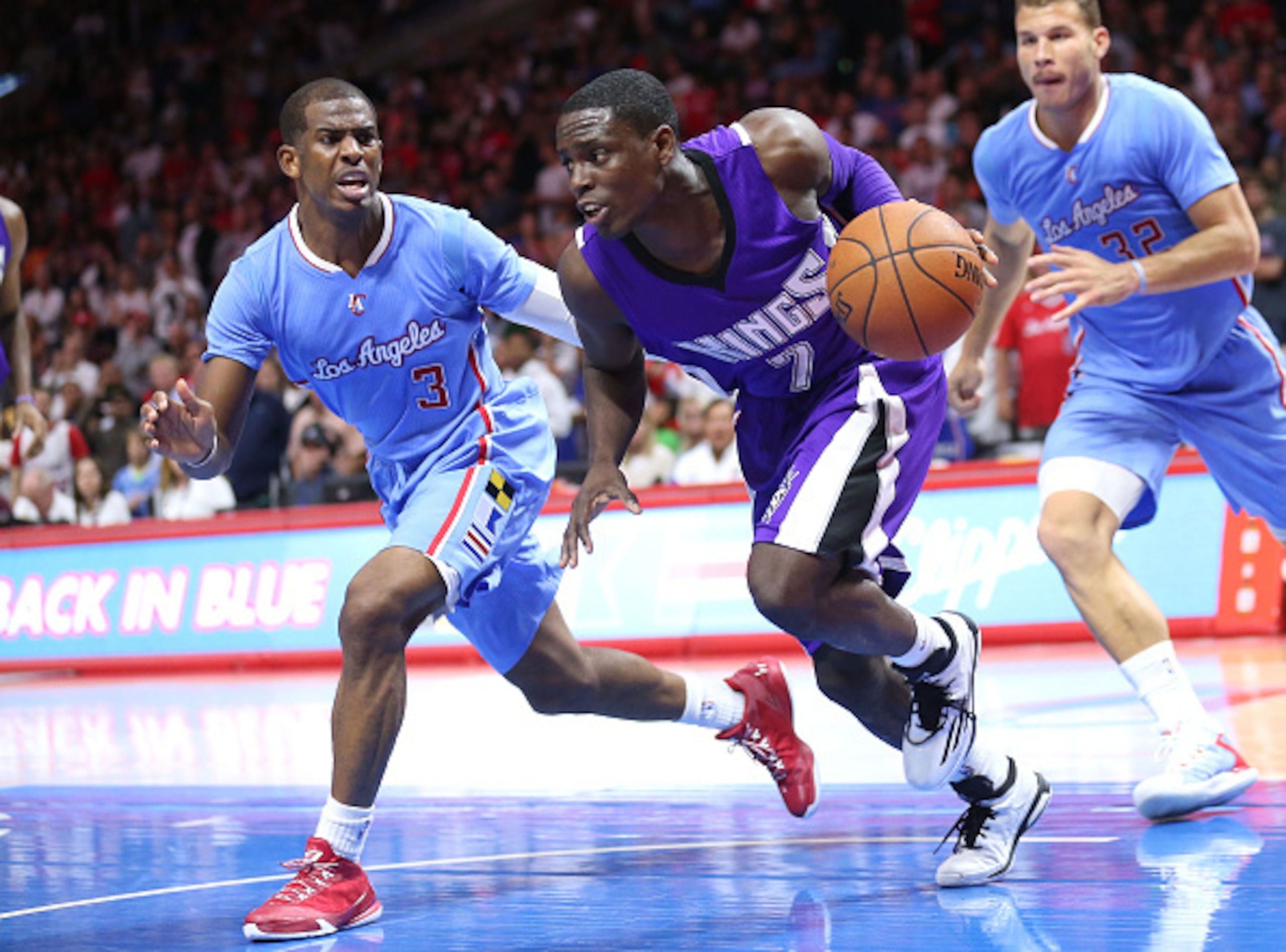 LOS ANGELES, CA - NOVEMBER 02:  Darren Collison #7 of the Sacramento Kings drives against chris Paul #3 of the Los Angeles Clippers at Staples Center on November 2, 2014 in Los Angeles, California. NOTE TO USER: User expressly acknowledges and agrees that