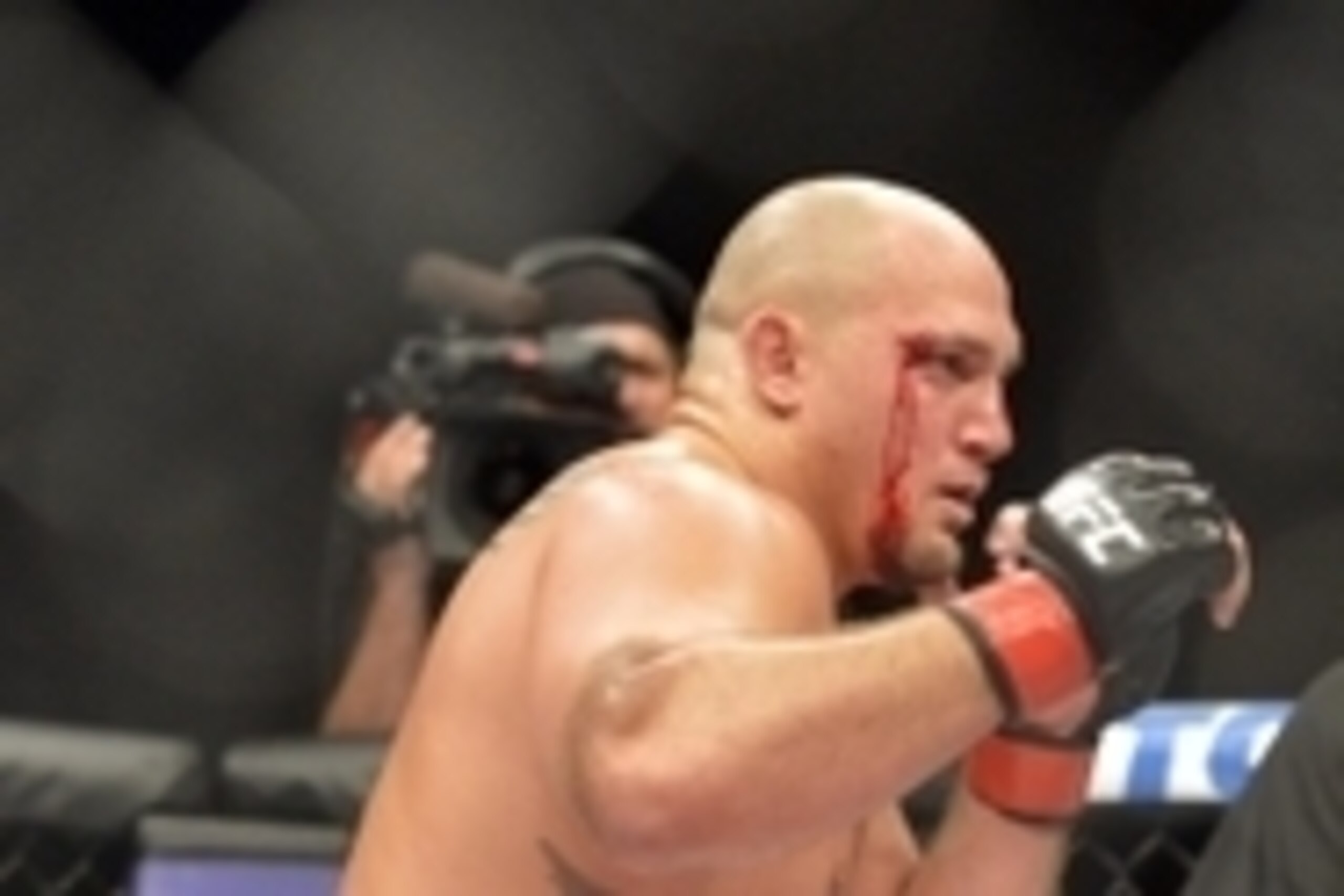 Aug 16, 2014; Bangor, ME, USA; Shawn Jordan (red gloves) fights Jack May (blue gloves) during a heavyweight  bout in UFC Fight Night 47 at Cross Insurance Center. Mandatory Credit: Gregory J. Fisher-USA TODAY Sports