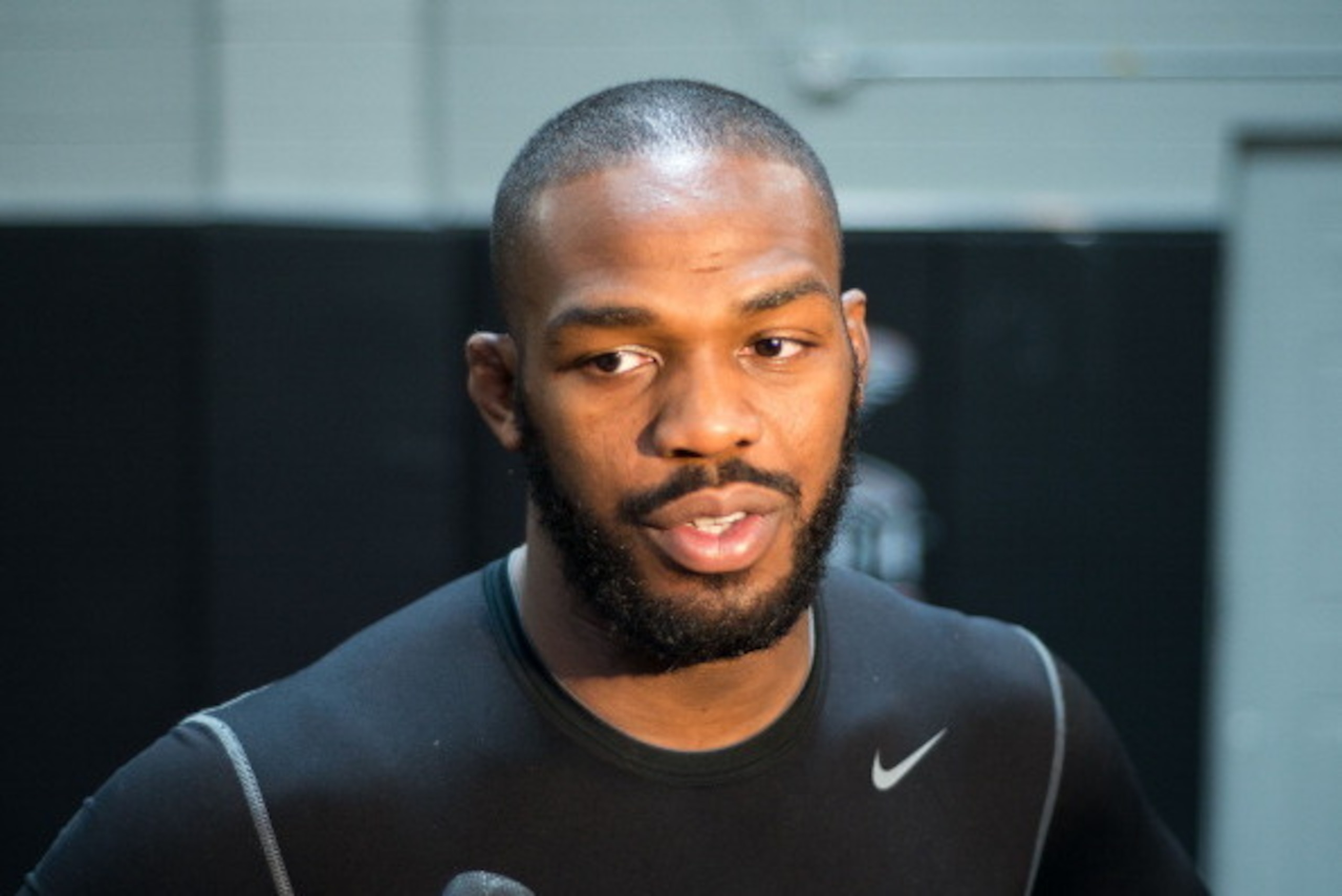 ALBUQUERQUE, NM - APRIL 08:  UFC light heavyweight champion Jon Jones  is interviewed during a Jon Jones / UFC  media event at Jackson’s Mixed Martial Arts & Fitness Academy on APRIL 8, 2013 in Albuquerque, New Mexico.  (Photo by Steve Snowden/Getty Image