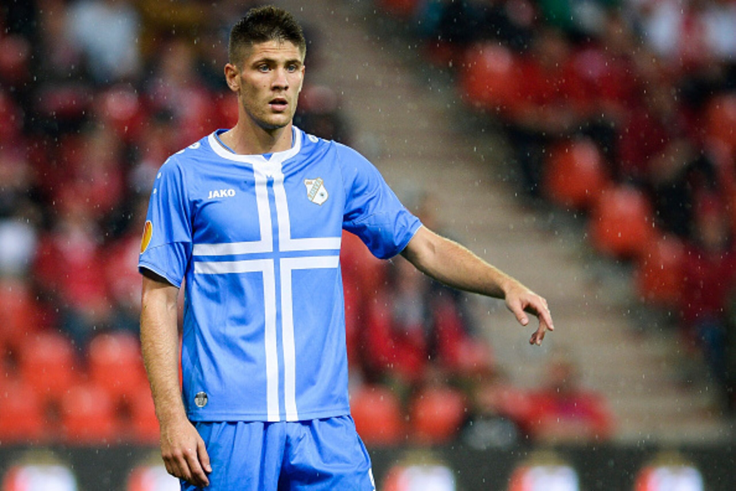 LIEGE,BELGIUM - SEPTEMBER 18:  Andrej Kramaric of HNK Rijeka  in action during the UEFA Europa League Group G match between R. Standard de Liege and HNK Rijeka at the Stade Maurice Dufrasne on September 18,2014 in Liege,Belgium. (Photo by Laurie Dieffemba