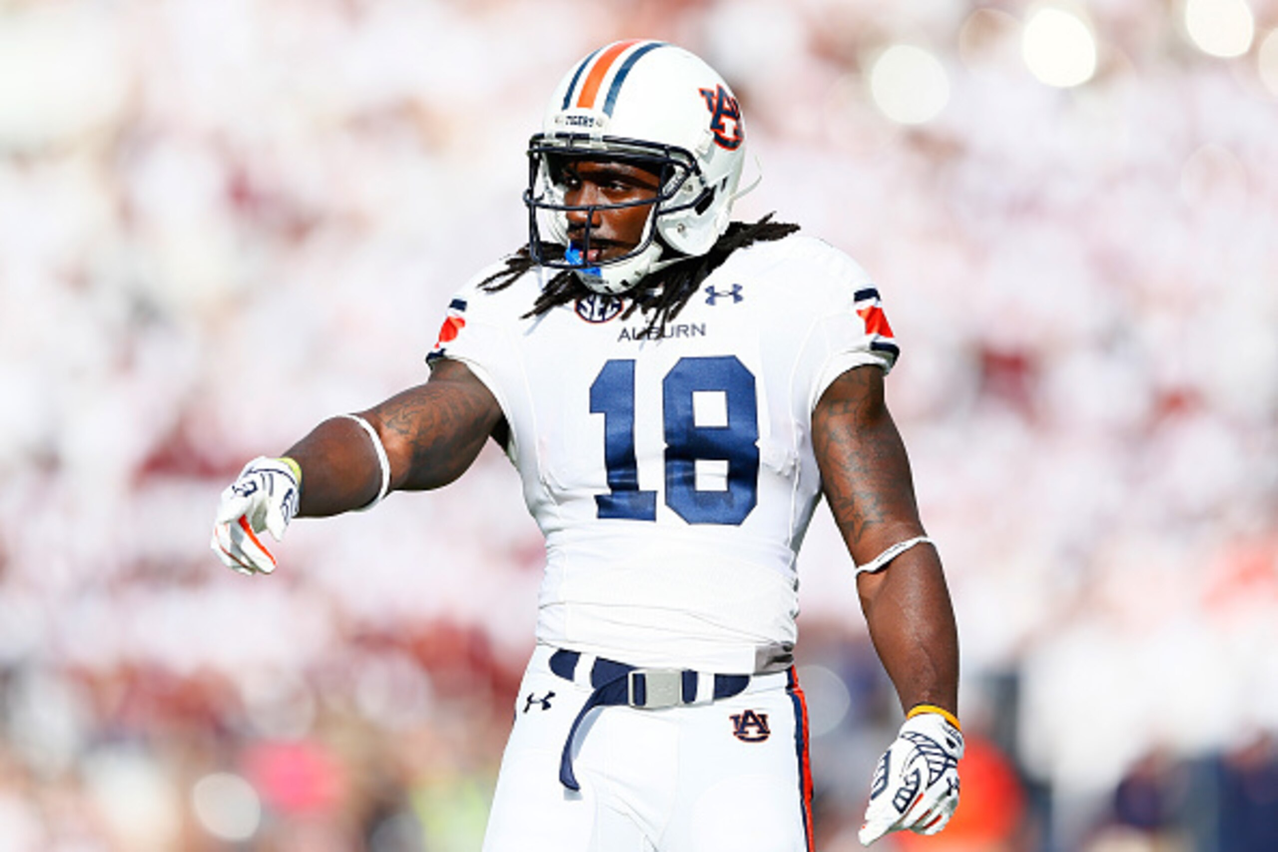 STARKVILLE, MS - OCTOBER 11:  Sammie Coates #18 of the Auburn Tigers against the Mississippi State Bulldogs at Davis Wade Stadium on October 11, 2014 in Starkville, Mississippi.  (Photo by Kevin C. Cox/Getty Images)