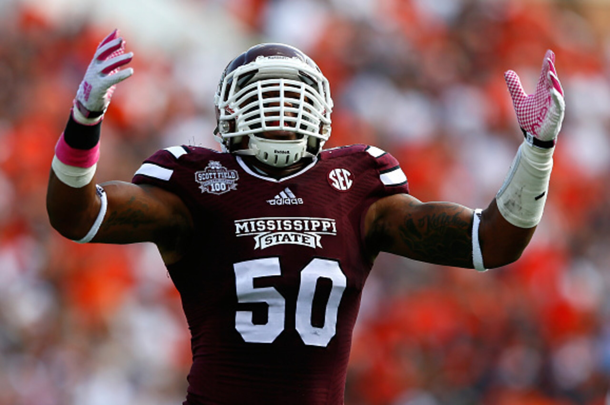 STARKVILLE, MS - OCTOBER 11:  Benardrick McKinney #50 of the Mississippi State Bulldogs against the Auburn Tigers at Davis Wade Stadium on October 11, 2014 in Starkville, Mississippi.  (Photo by Kevin C. Cox/Getty Images)